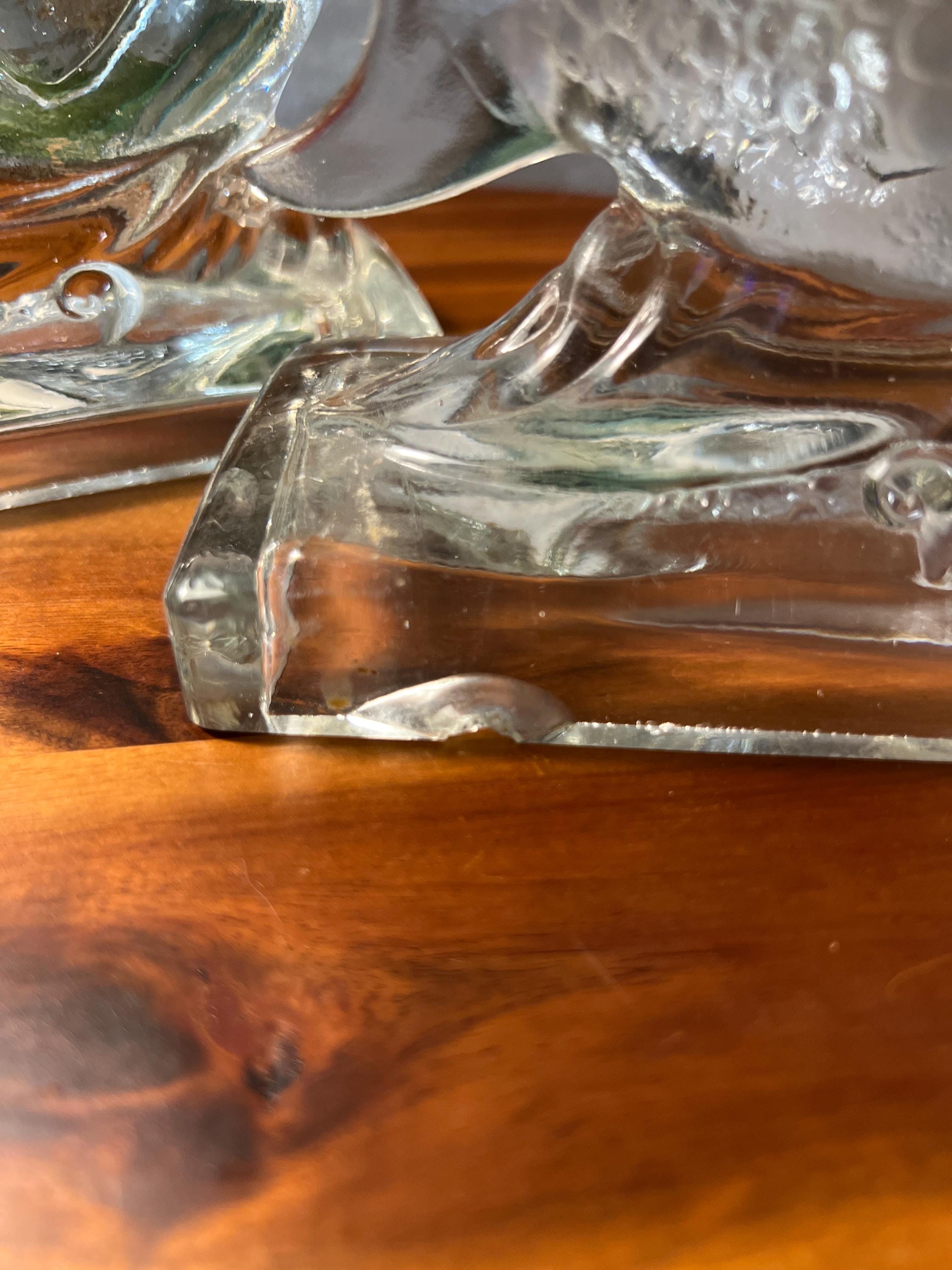 Pair of Glass Angelfish Bookends/Paperweight On a Wave
