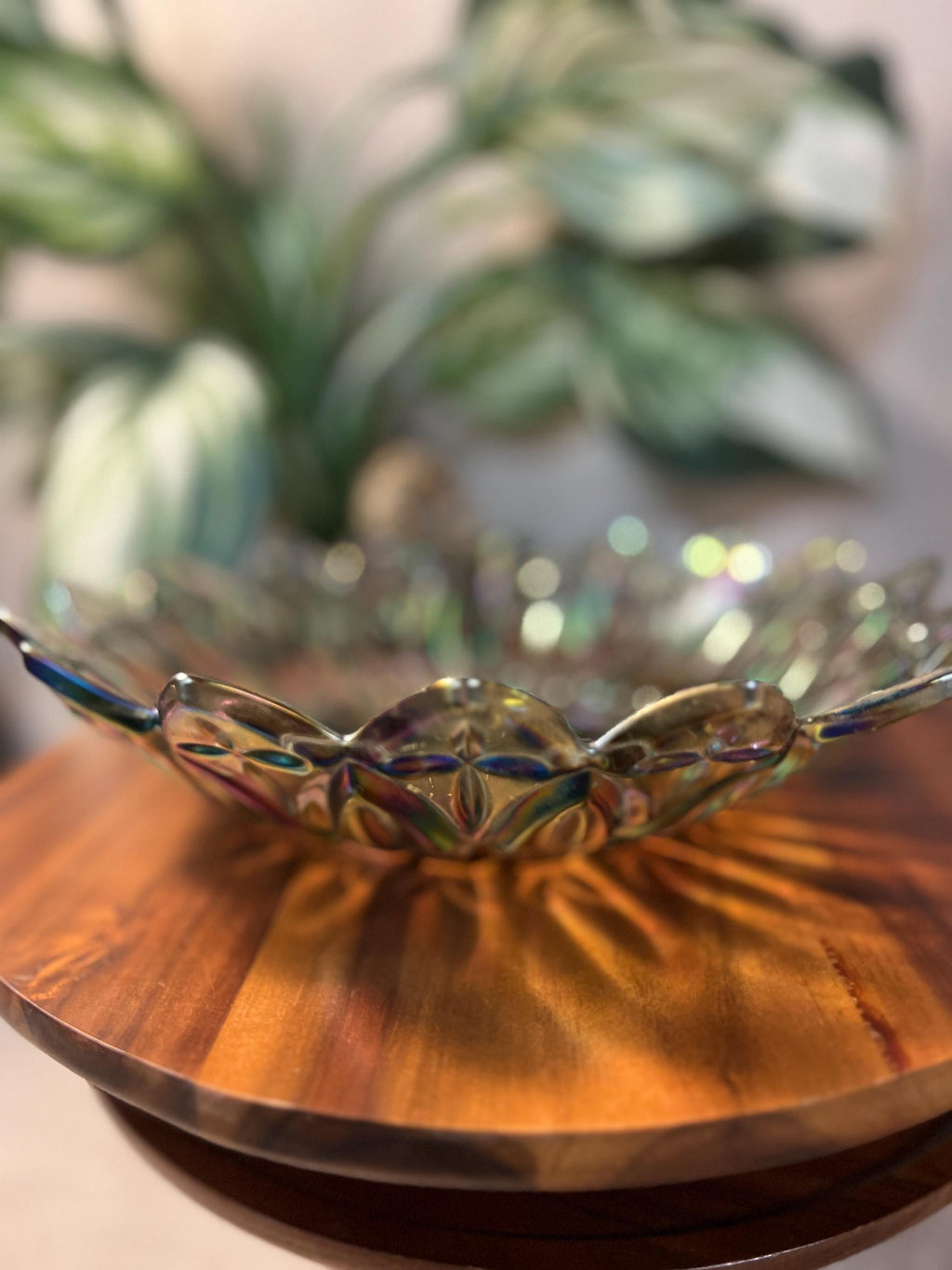VTG Carnival Glass, Federal Glass Smokey Iridescent Flower Bowl Grey, Gray Bowl