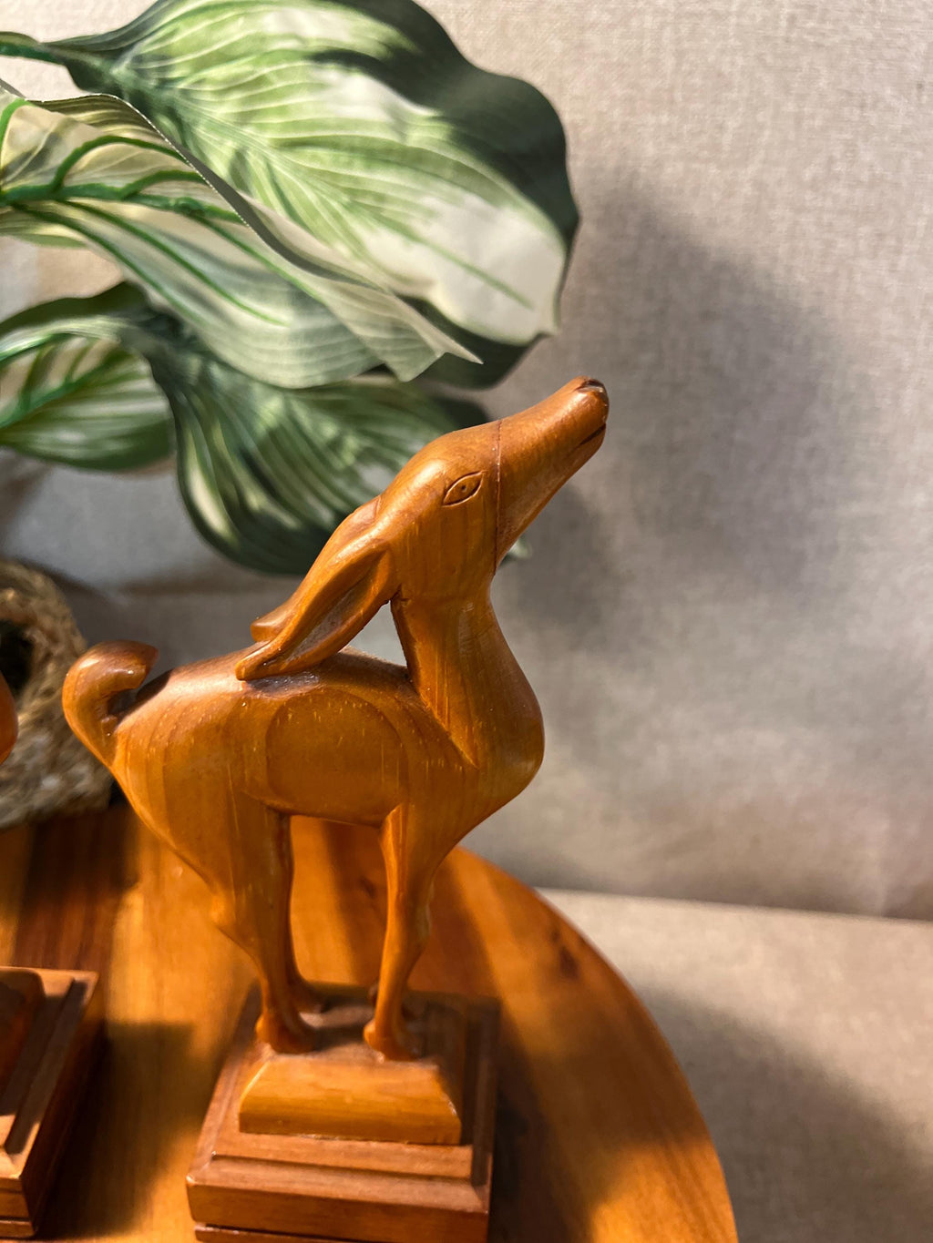 Hand Carved Wooden Gazelle Deer Figurine Set