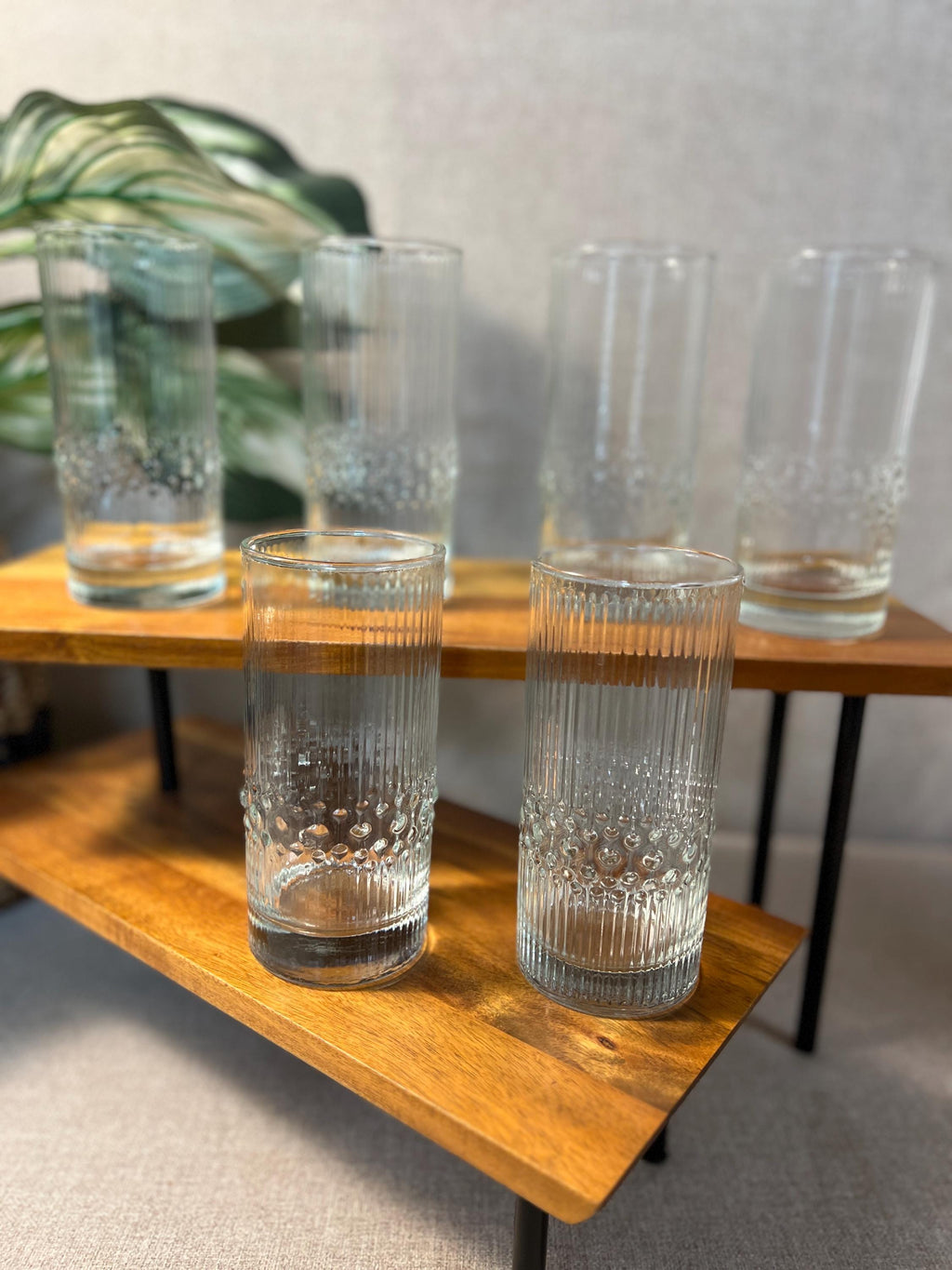 Set of 7 Vintage Durobor Alaska 6 Textured Cocktail Bar Glasses Made In Belgium EUC
