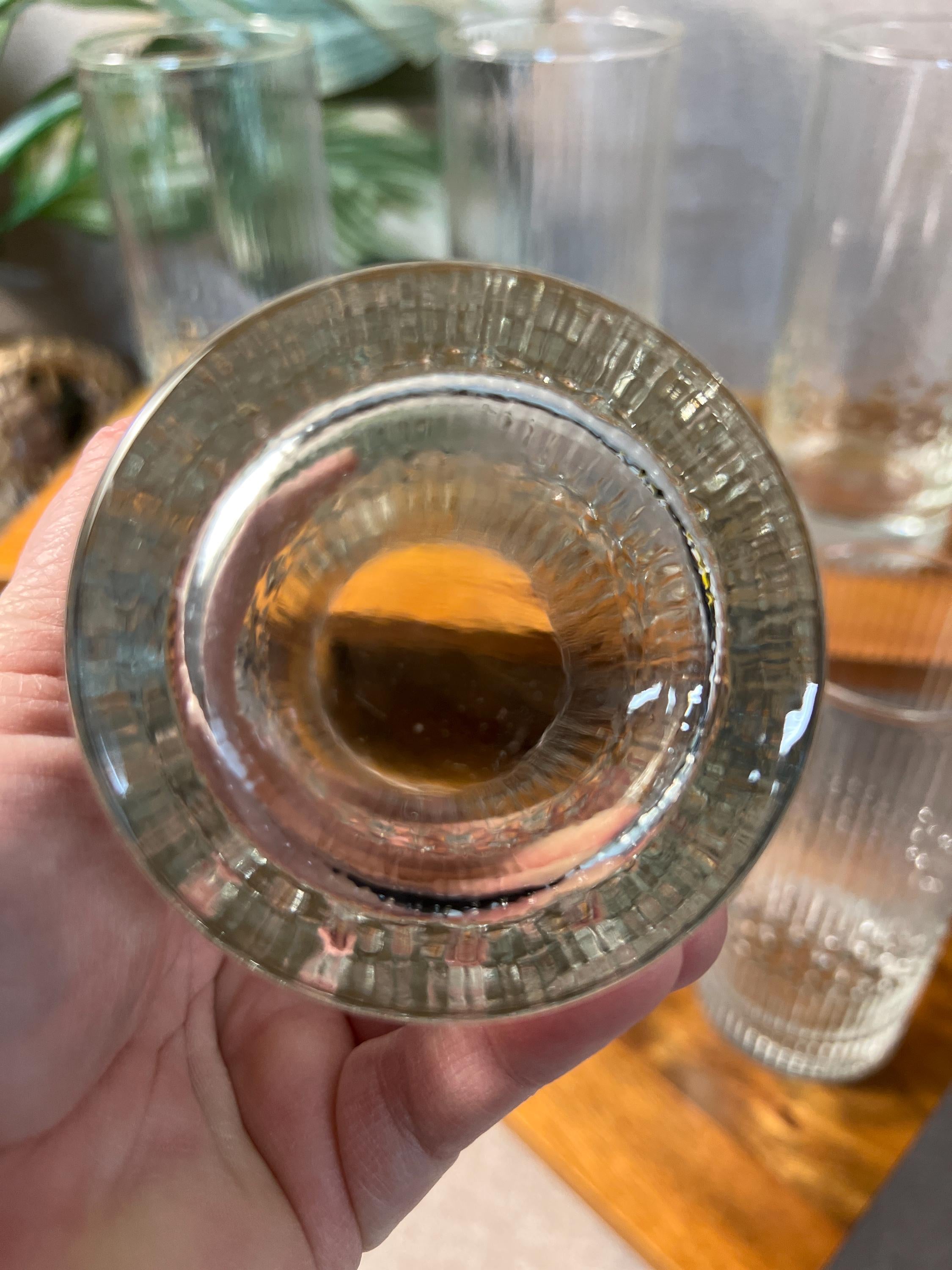 Set of 7 Vintage Durobor Alaska 6 Textured Cocktail Bar Glasses Made In Belgium EUC
