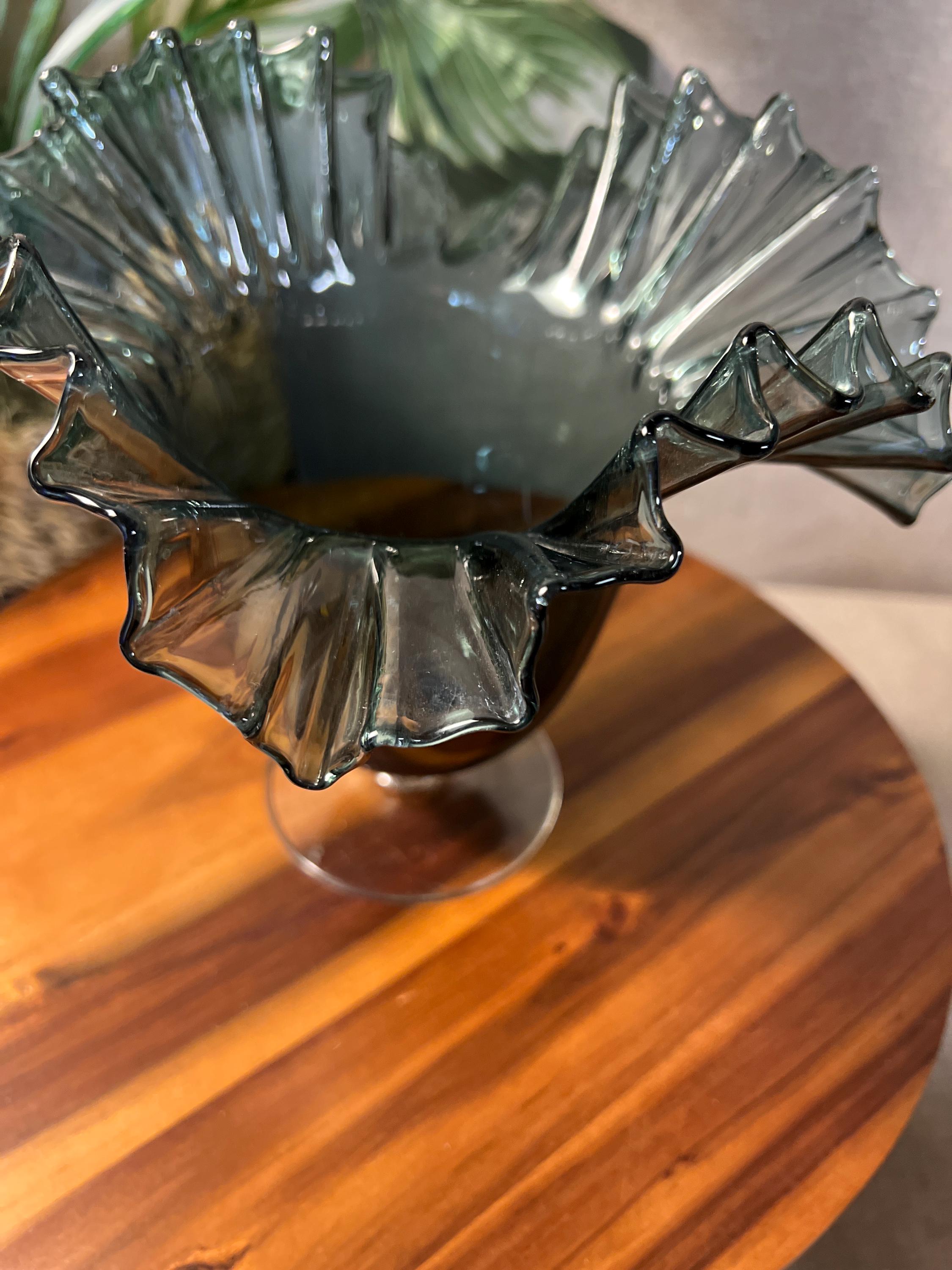 Blenko Glass Vase #38CHARCOAL 1954-1958 8 Double Crimped Ruffled Footed RARE