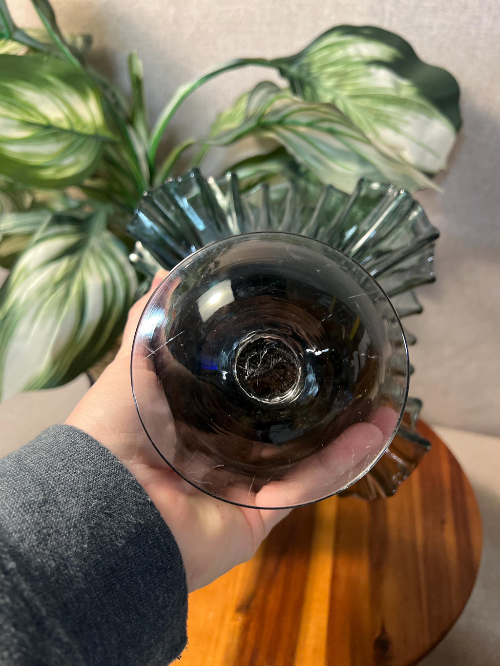 Blenko Glass Vase #38CHARCOAL 1954-1958 8 Double Crimped Ruffled Footed RARE