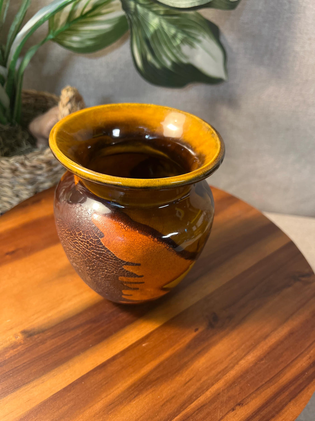Mid Century Royal Haeger Earth Wrap Vase, 1970s Orange Peel Glaze Pottery, Brown