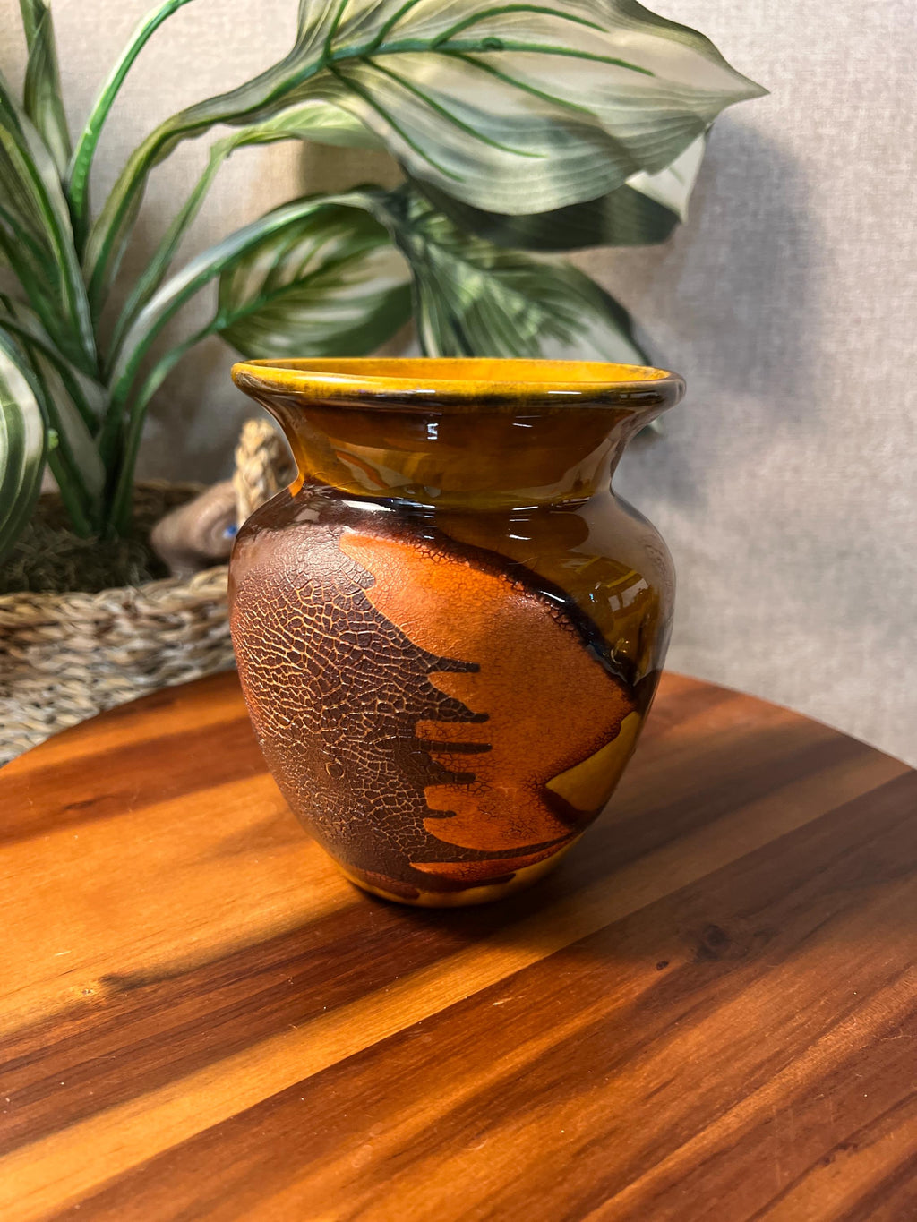 Mid Century Royal Haeger Earth Wrap Vase, 1970s Orange Peel Glaze Pottery, Brown