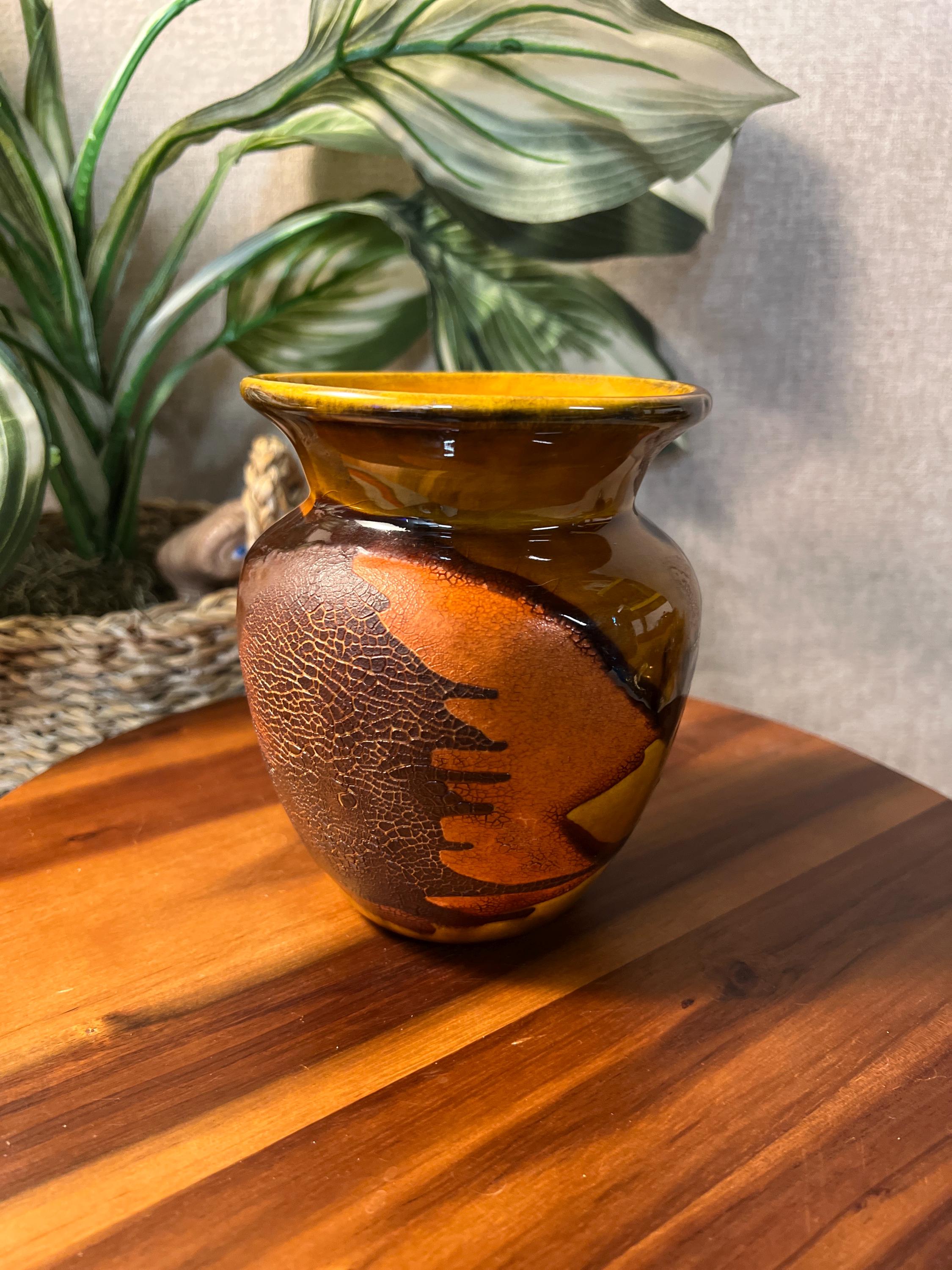 Mid Century Royal Haeger Earth Wrap Vase, 1970s Orange Peel Glaze Pottery, Brown
