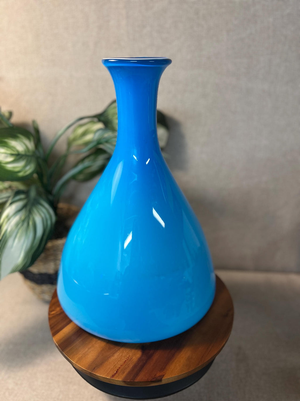 Vintage Mid Century Cased Glass Vase Blue MCM Possibly Holmegaard 15.5
