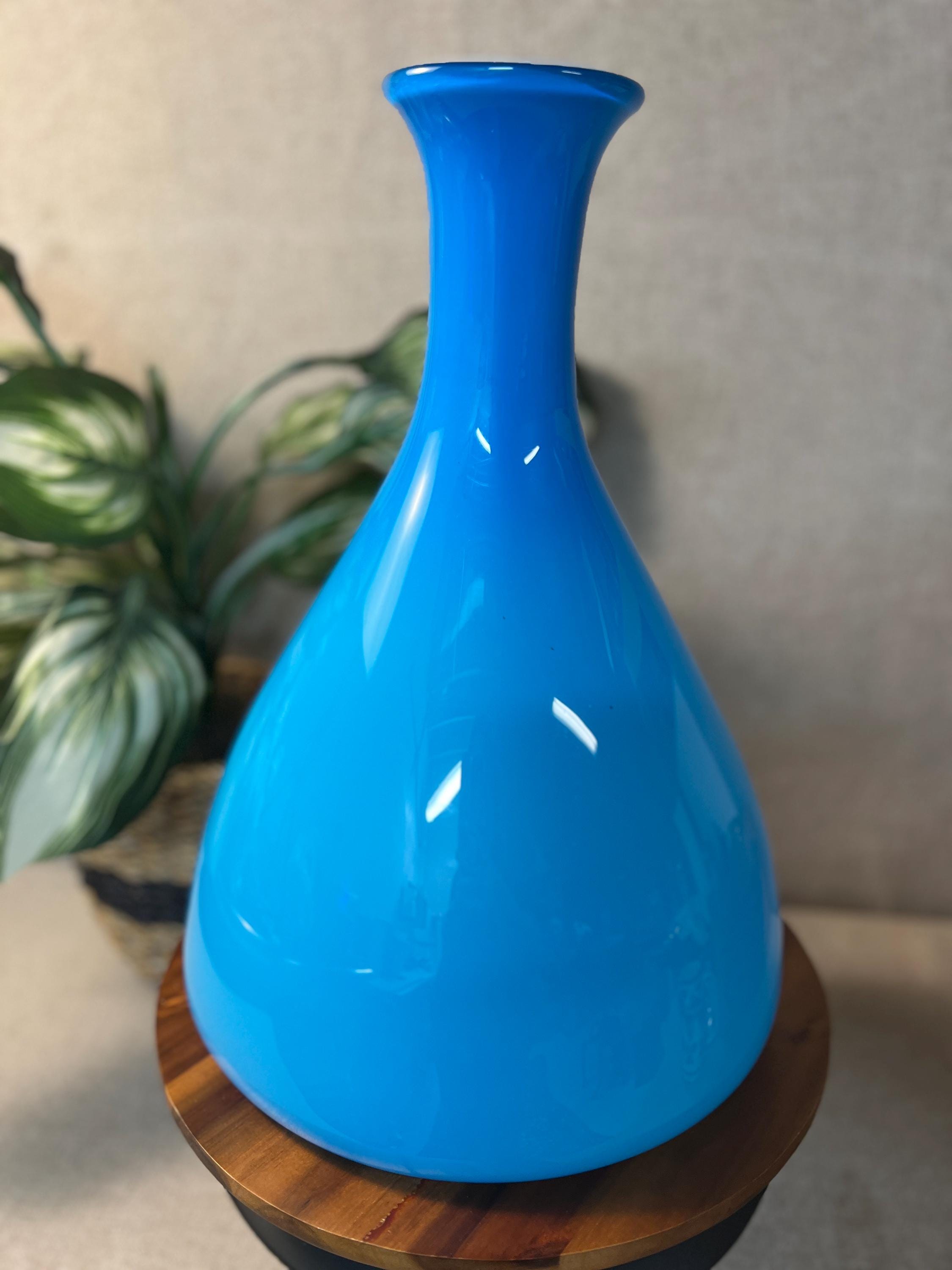 Vintage Mid Century Cased Glass Vase Blue MCM Possibly Holmegaard 15.5