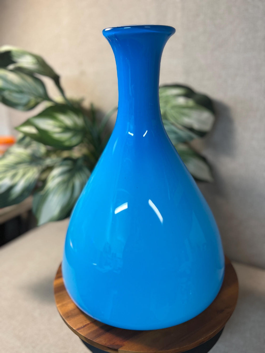 Vintage Mid Century Cased Glass Vase Blue MCM Possibly Holmegaard 15.5