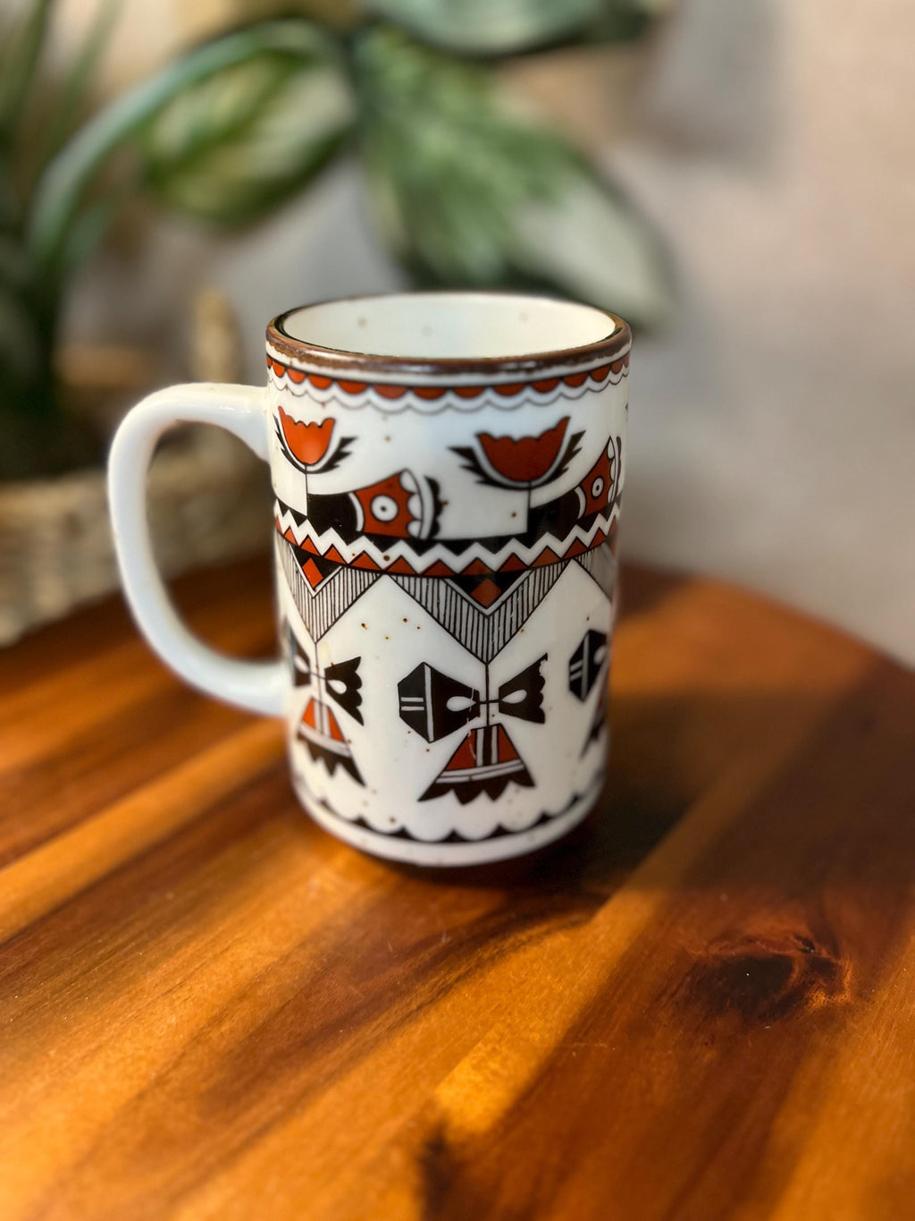 Otagiri Pottery Coffee Tea Mug Cup Southwestern Aztec Orange Brown