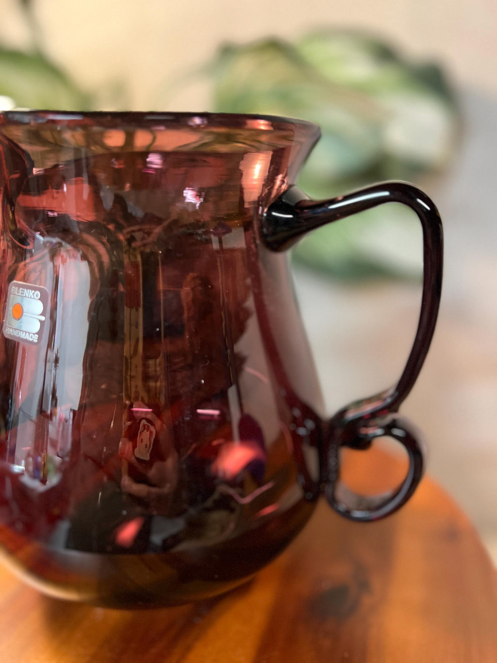 Blenko Double Handle Purple Hand Blown Glass Pitcher