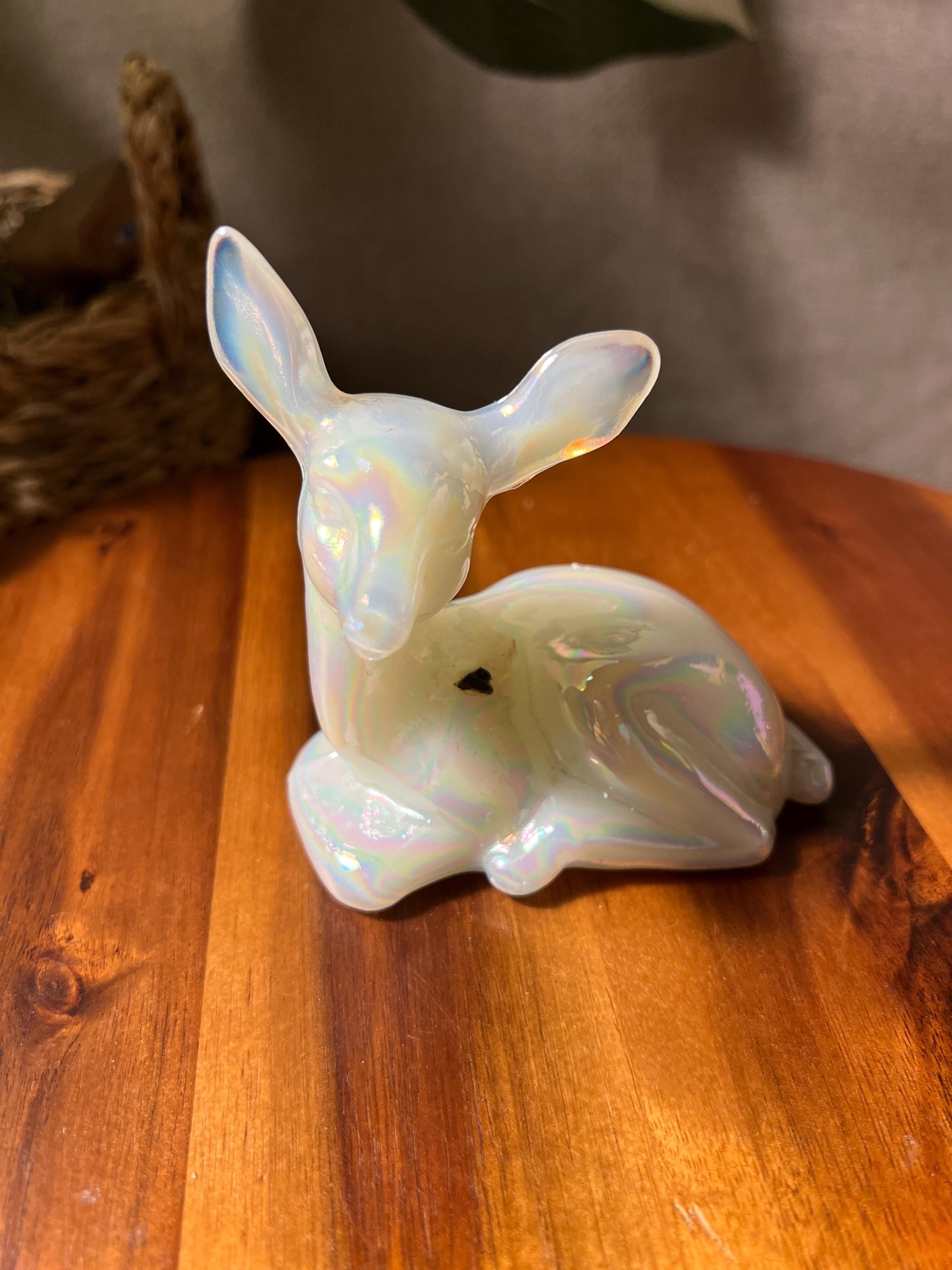 Fenton Iridescent Opalescent Fawn Deer Doe Art Glass