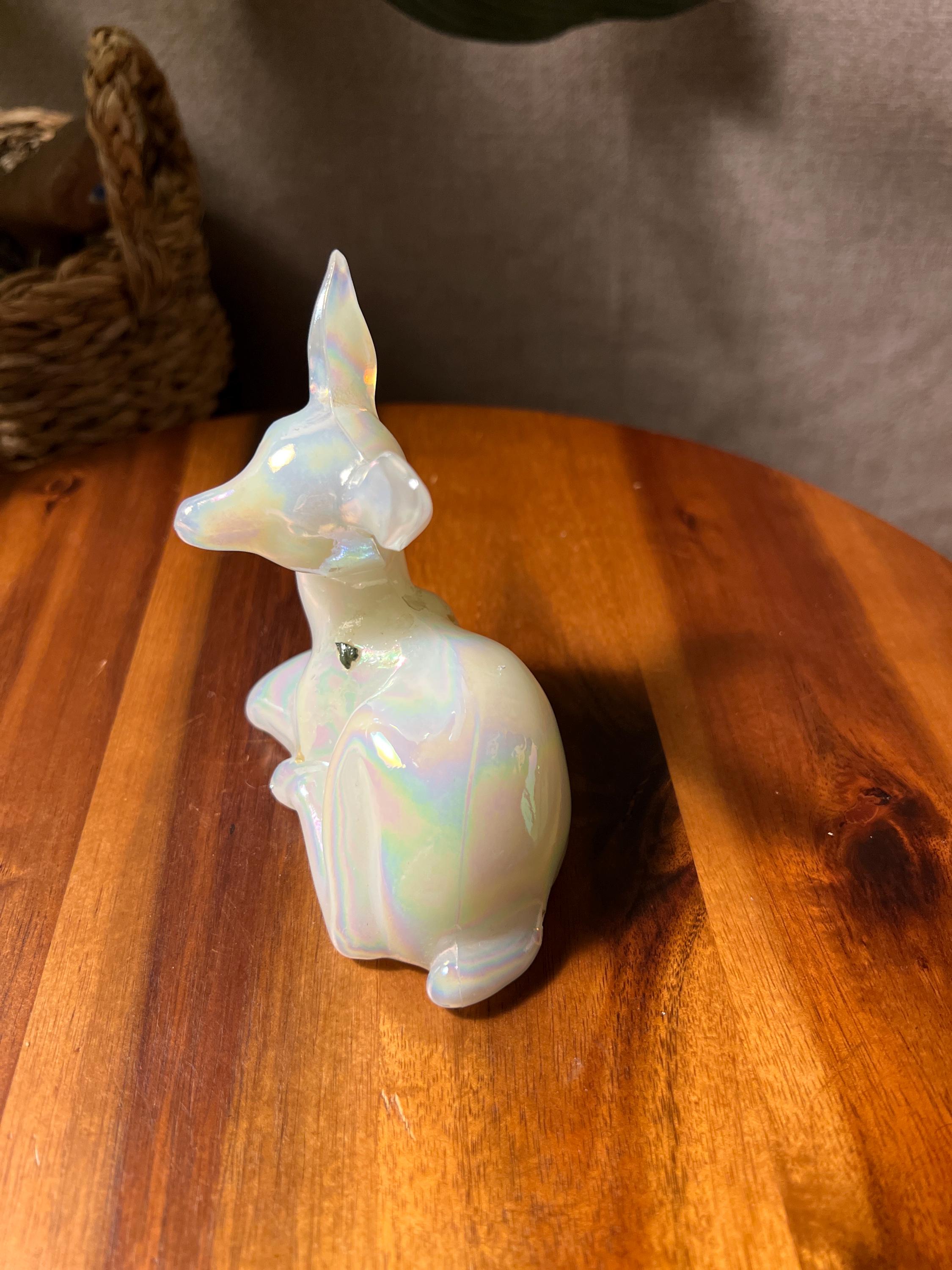 Fenton Iridescent Opalescent Fawn Deer Doe Art Glass