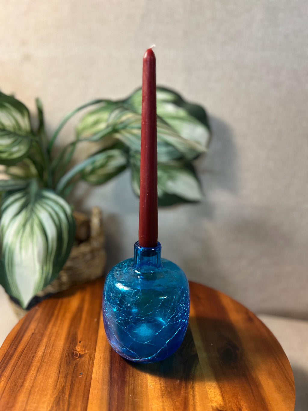 Blenko Blue Crackle Glass Vase 6424 Joel Myers Vtg MCM