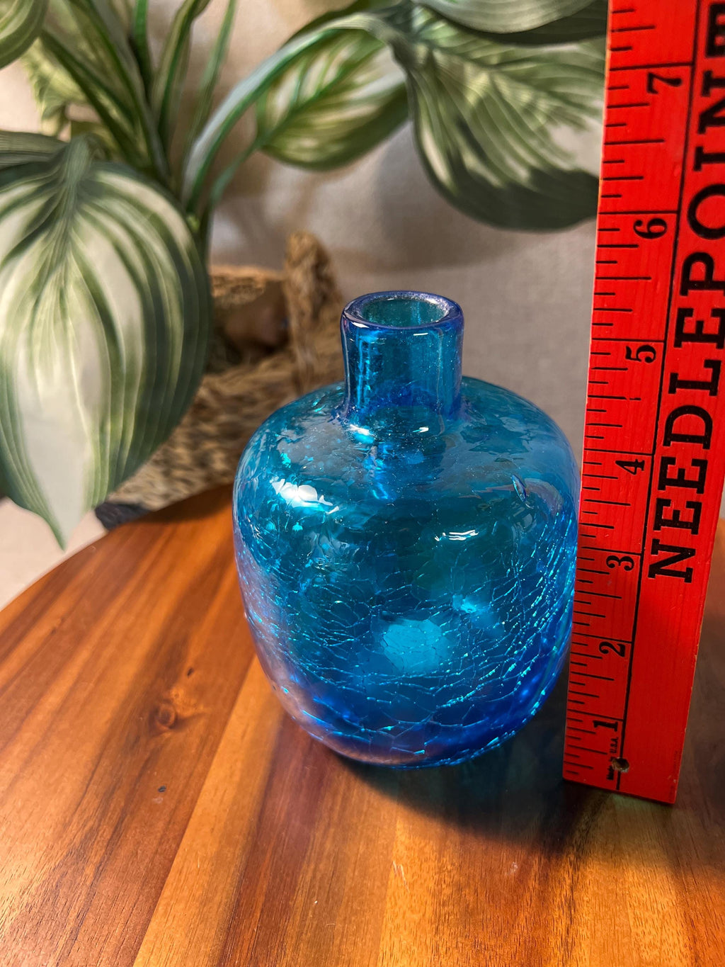 Blenko Blue Crackle Glass Vase 6424 Joel Myers Vtg MCM