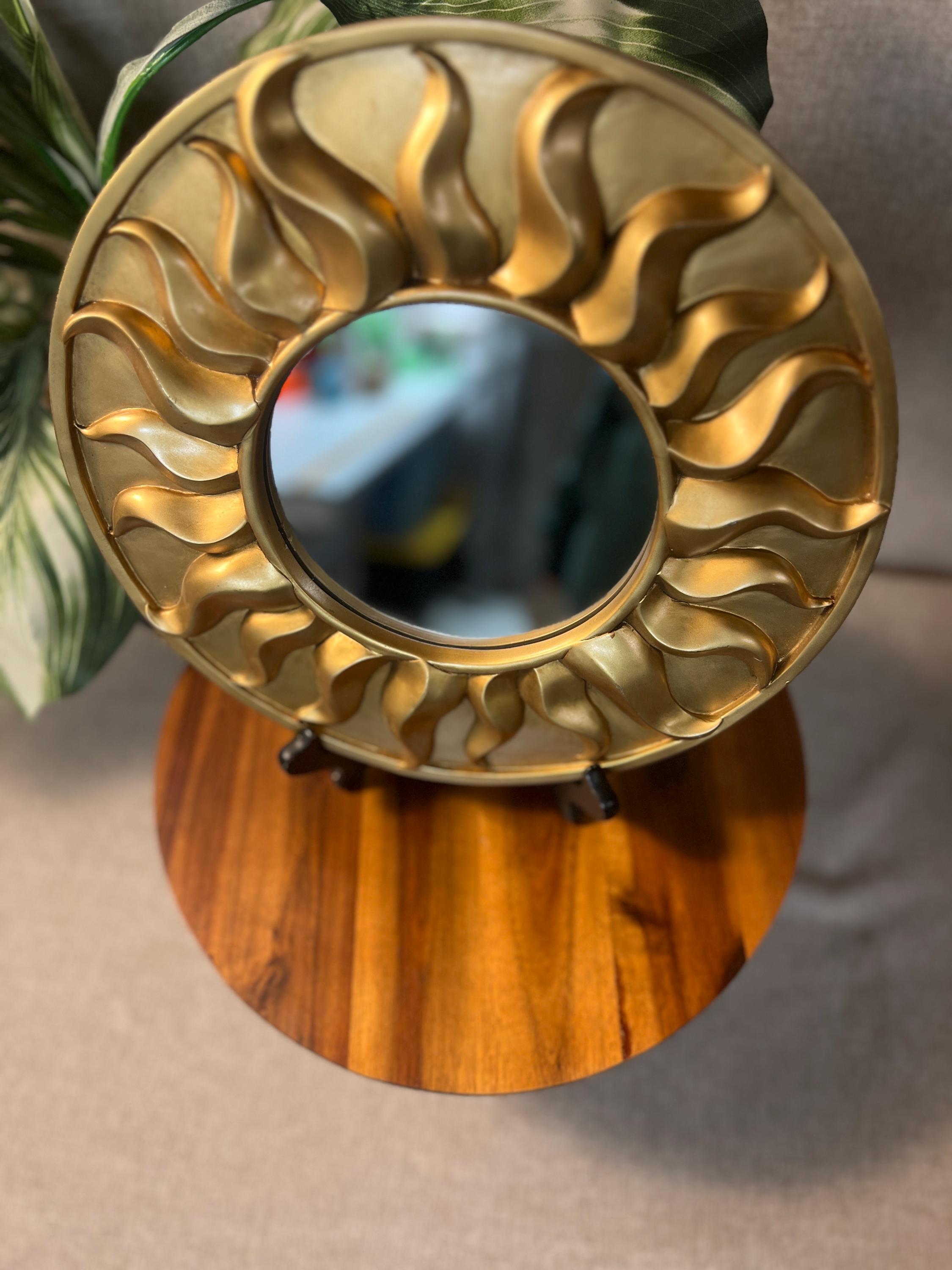 Vintage Mid Century Modern MCM Gold Star Sunburst 11" Round Wall Mirror
