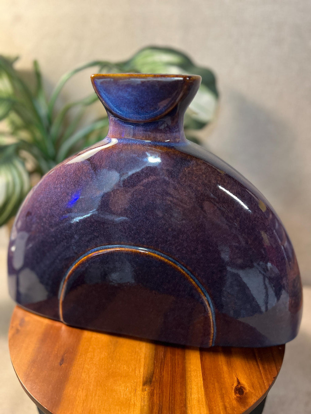 MCM  Large Ceramic Purple Glazed Half Moon Vase
