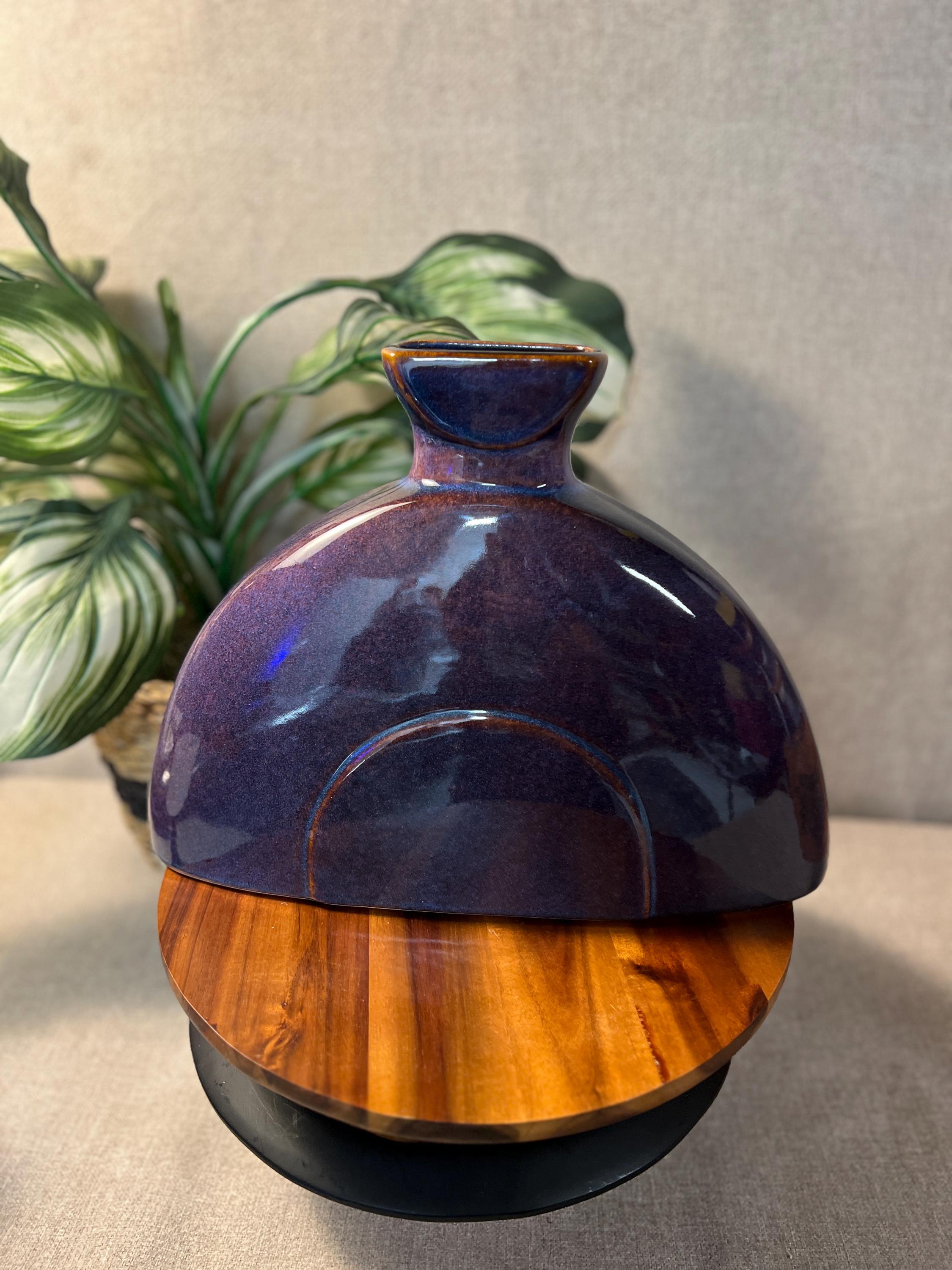 MCM  Large Ceramic Purple Glazed Half Moon Vase
