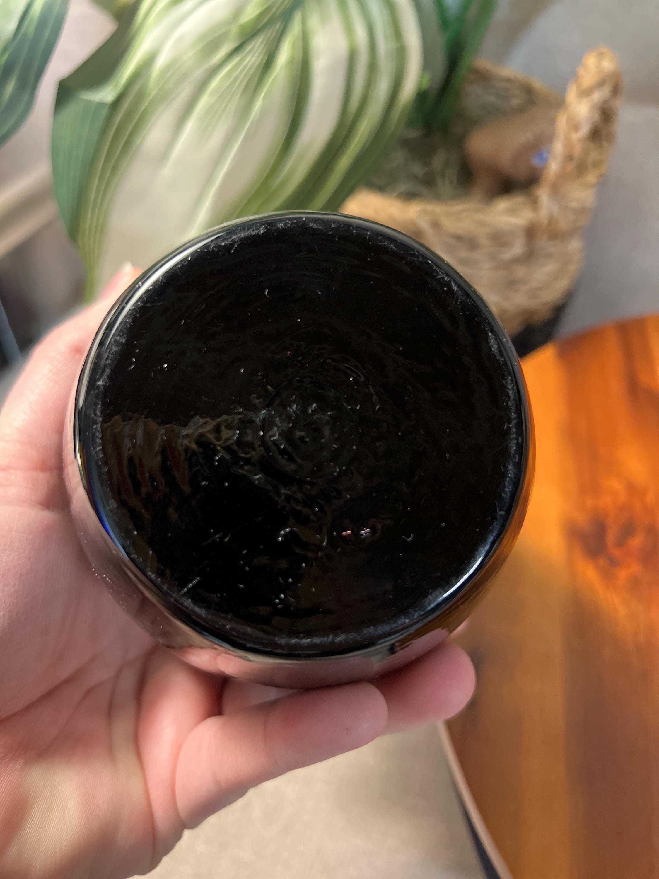 L.E. Smith Glass Co. Black Amethyst Glass Vase Double Ear Handles 3 Stripes