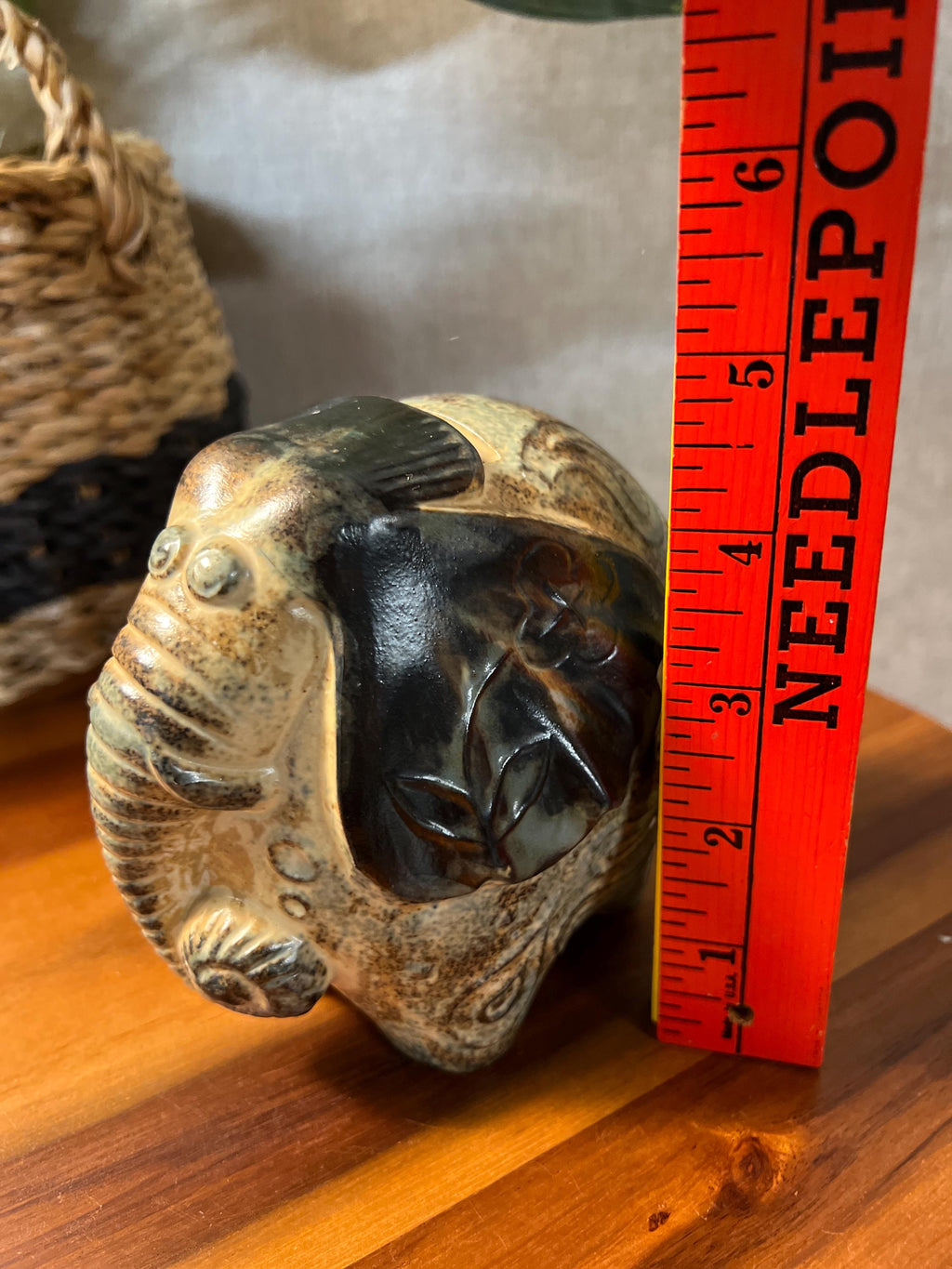 VTG Otagari Japan Ceramic Elephant Bank Blue/Brown Glazing Excellent Condition