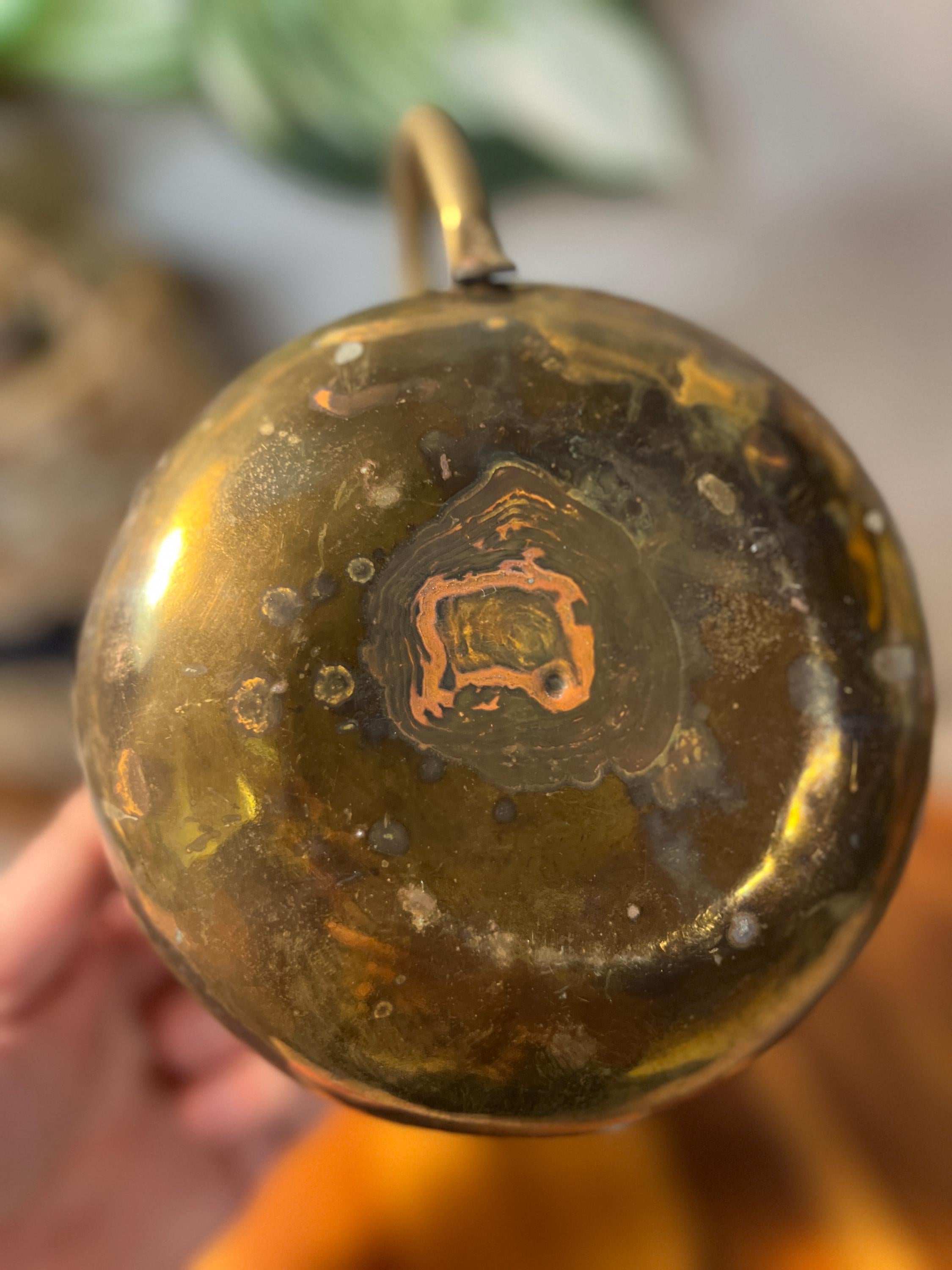 Vintage Small Brass Planter W/Top Handle & Side Handles Lion Faces