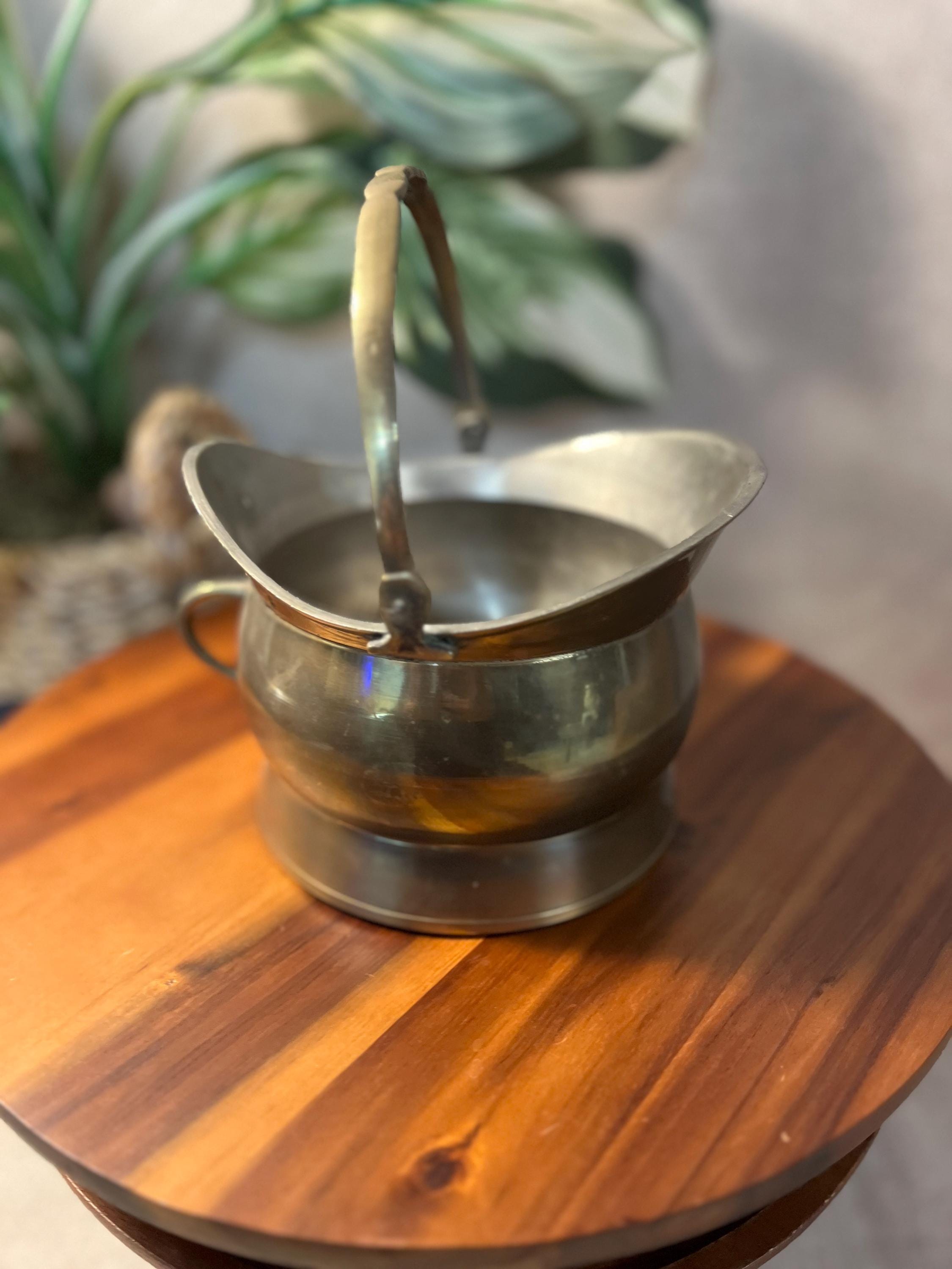 Vintage Small Brass Coal Bucket Scuttle W/Top Handle & Side Handles India