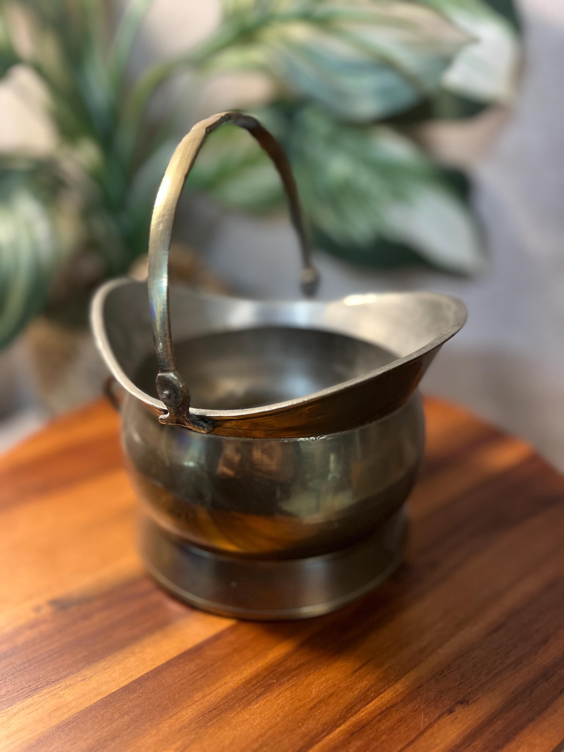 Vintage Small Brass Coal Bucket Scuttle W/Top Handle & Side Handles India