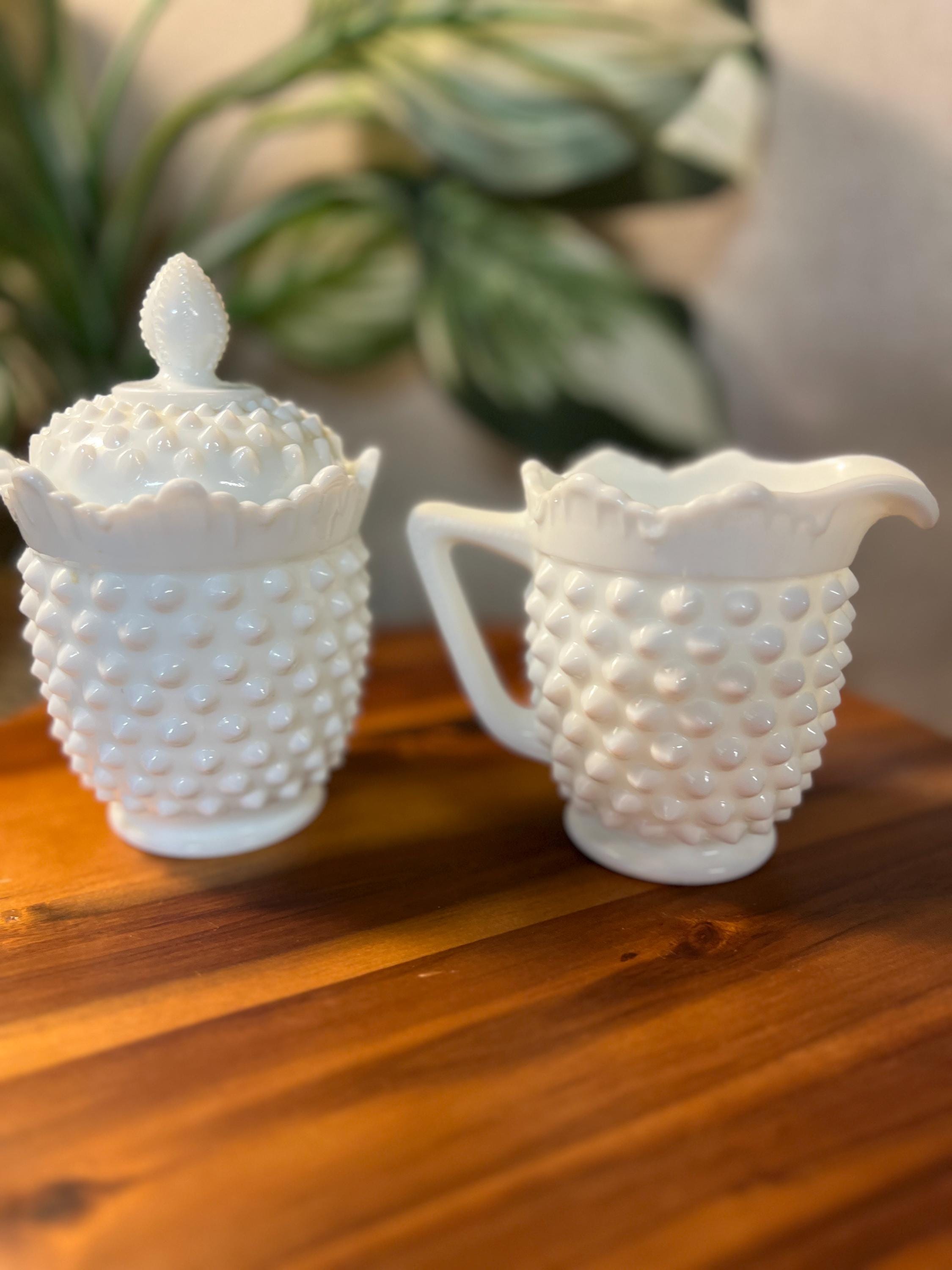 Fenton Milk Glass Hobnail Creamer/Sugar Set Heavy-5441. No Chips/cracks