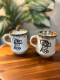 Vintage Embossed Floral Pottery Coffee Mugs Set Of 2 Made In Japan 4"H x 3"W