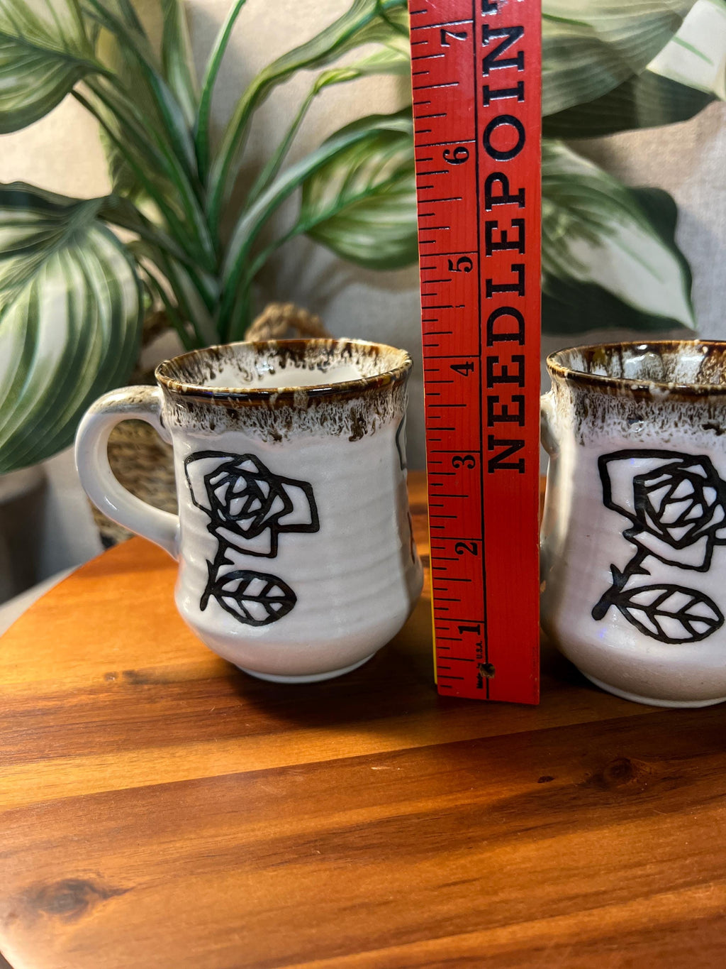 Vintage Embossed Floral Pottery Coffee Mugs Set Of 2 Made In Japan 4"H x 3"W