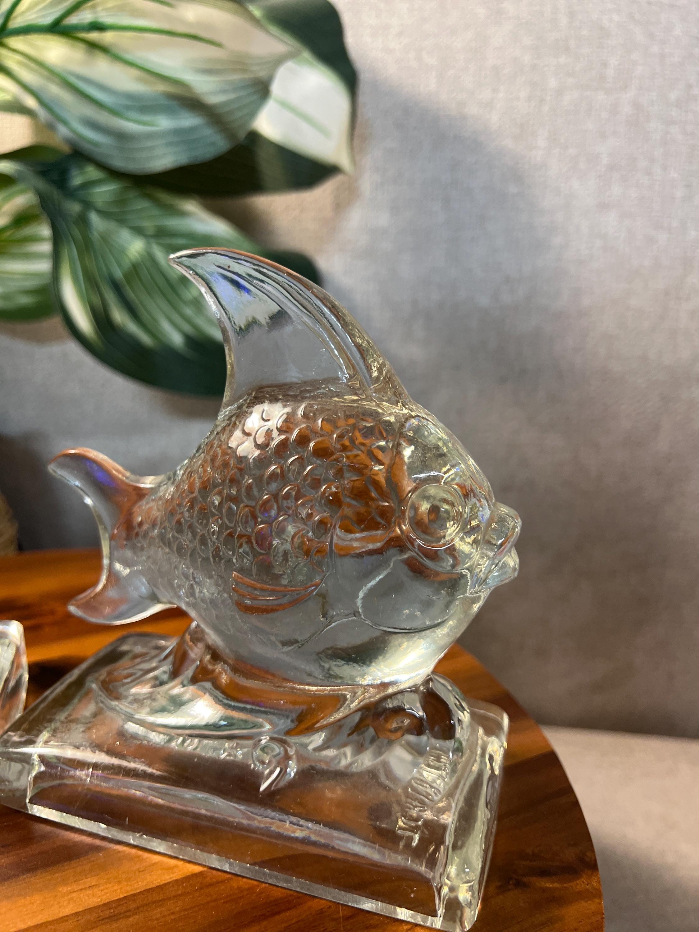 Pair of Glass Angelfish Bookends/Paperweight On a Wave