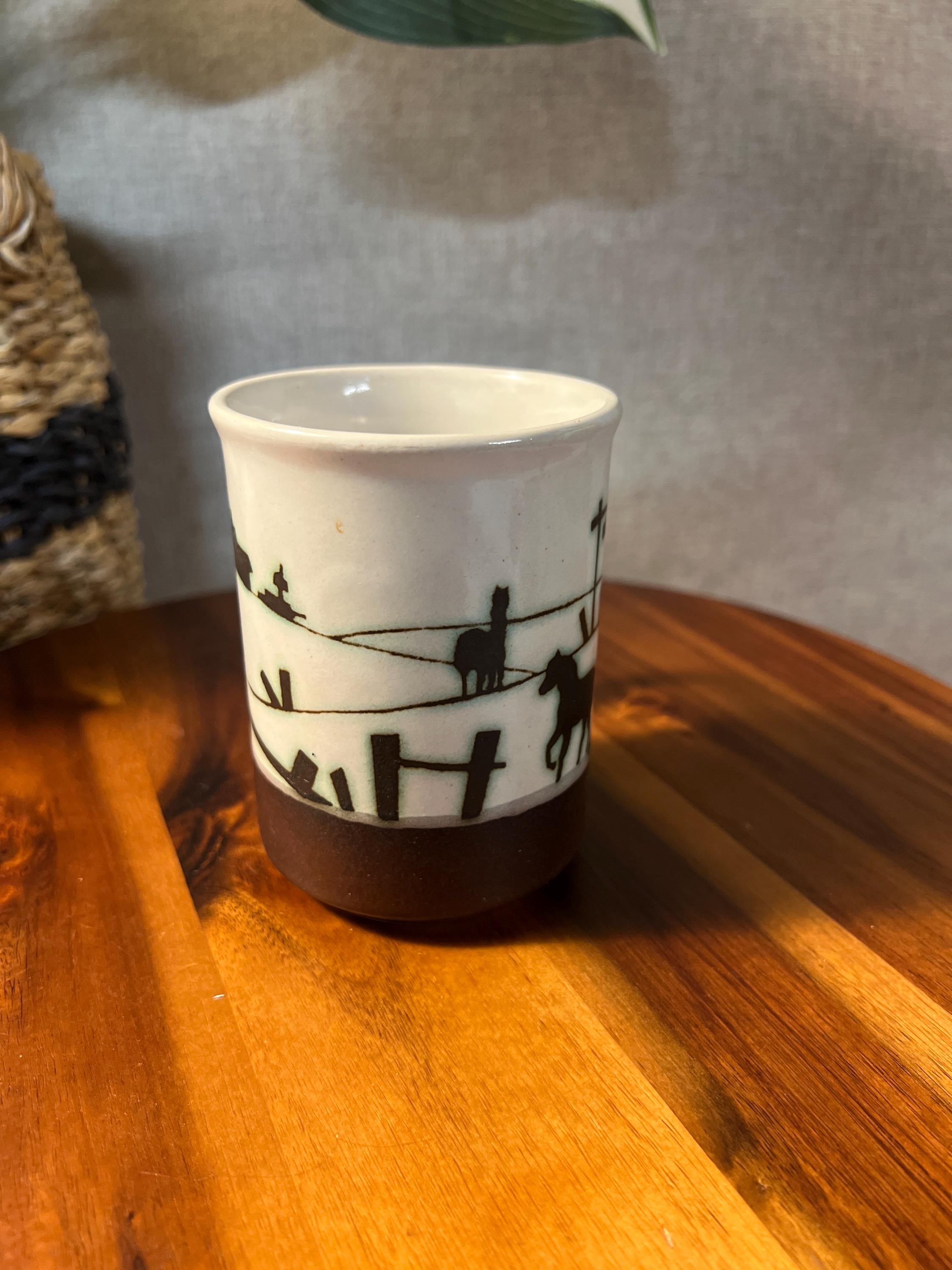 Vintage CLAY IN MIND Farm Scene  Brown Coffee Tea Cup Mug