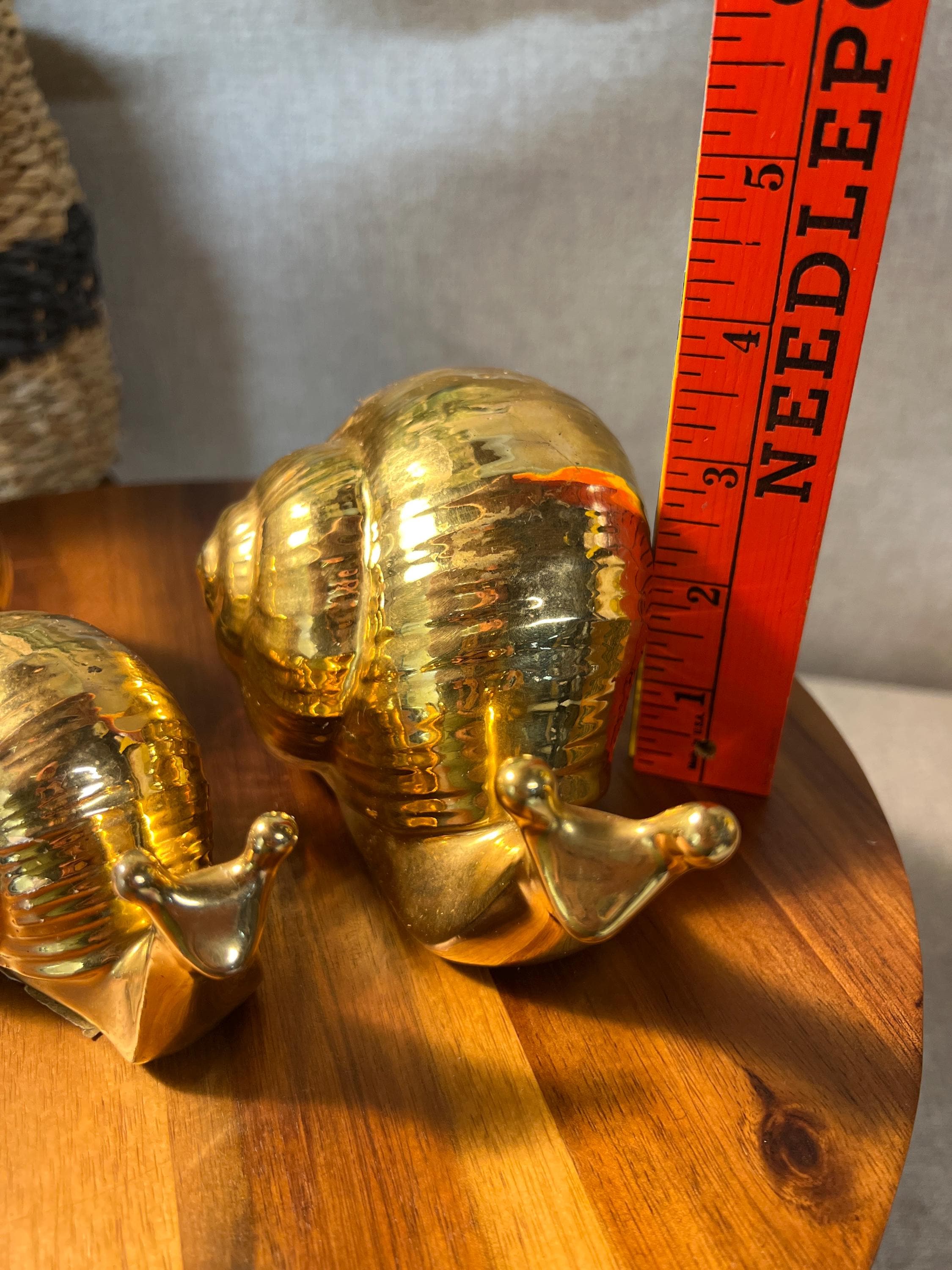 Vtg  MCM Set/3 Ceramic Snails Gold 70s Snail Mom, Dad & Child Family Marked