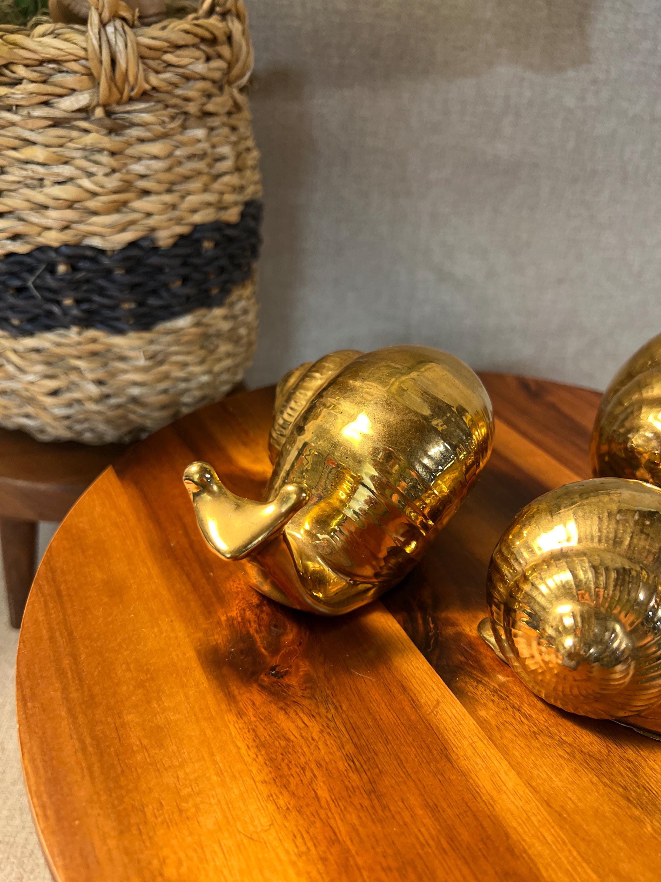 Vtg  MCM Set/3 Ceramic Snails Gold 70s Snail Mom, Dad & Child Family Marked