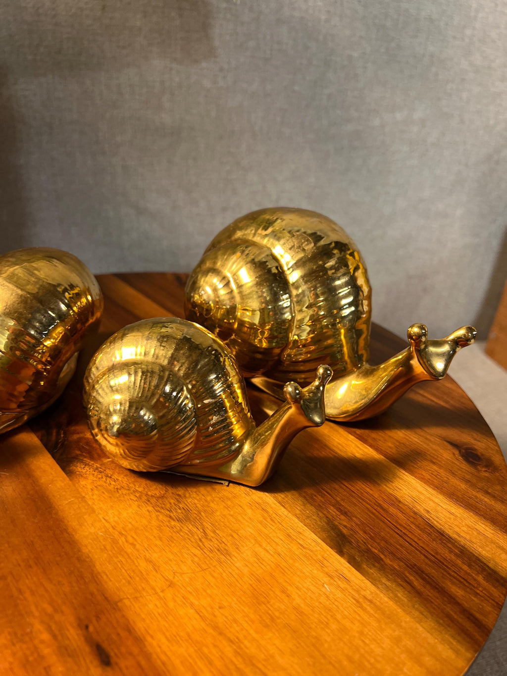 Vtg  MCM Set/3 Ceramic Snails Gold 70s Snail Mom, Dad & Child Family Marked