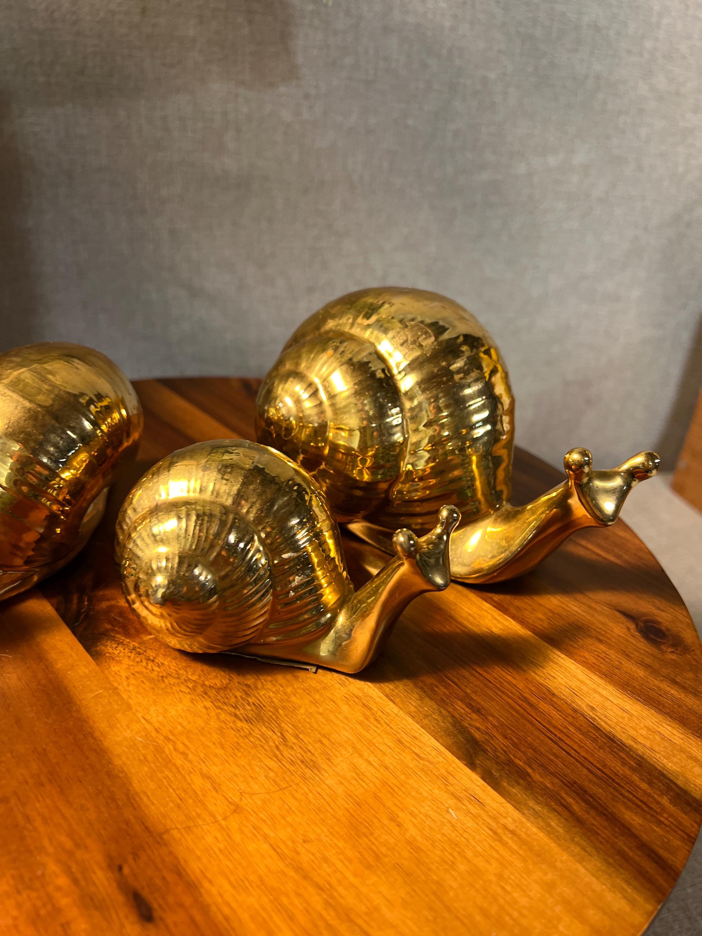 Vtg  MCM Set/3 Ceramic Snails Gold 70s Snail Mom, Dad & Child Family Marked