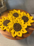 Set Of 4 Sunflower Coasters Handmade Crocheted