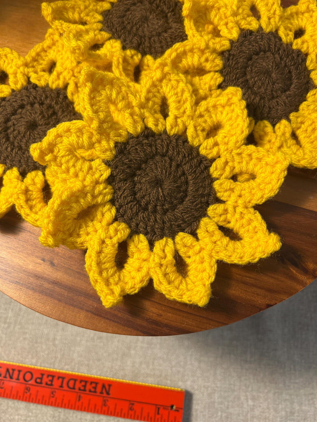 Set Of 4 Sunflower Coasters Handmade Crocheted