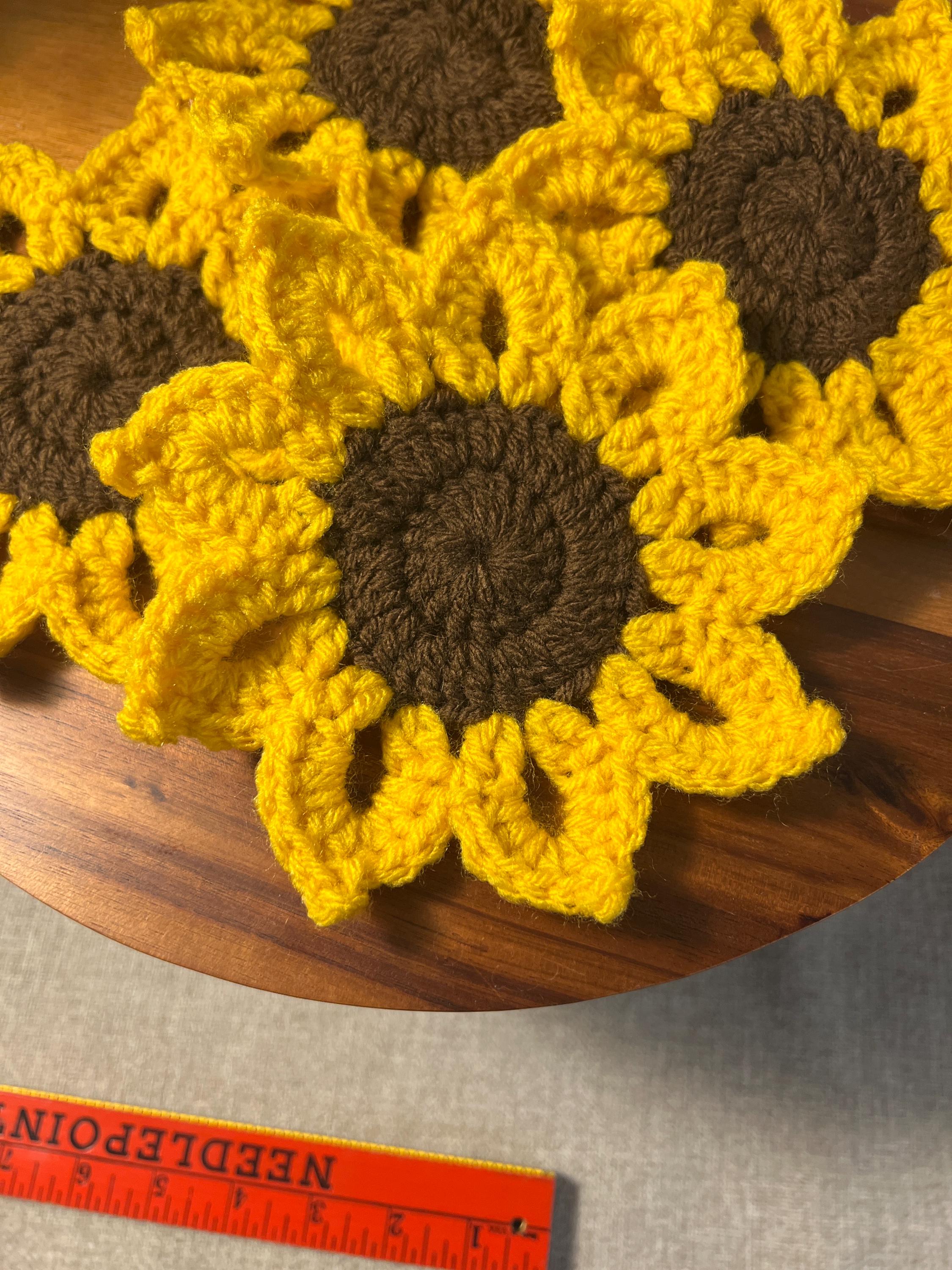Set Of 4 Sunflower Coasters Handmade Crocheted
