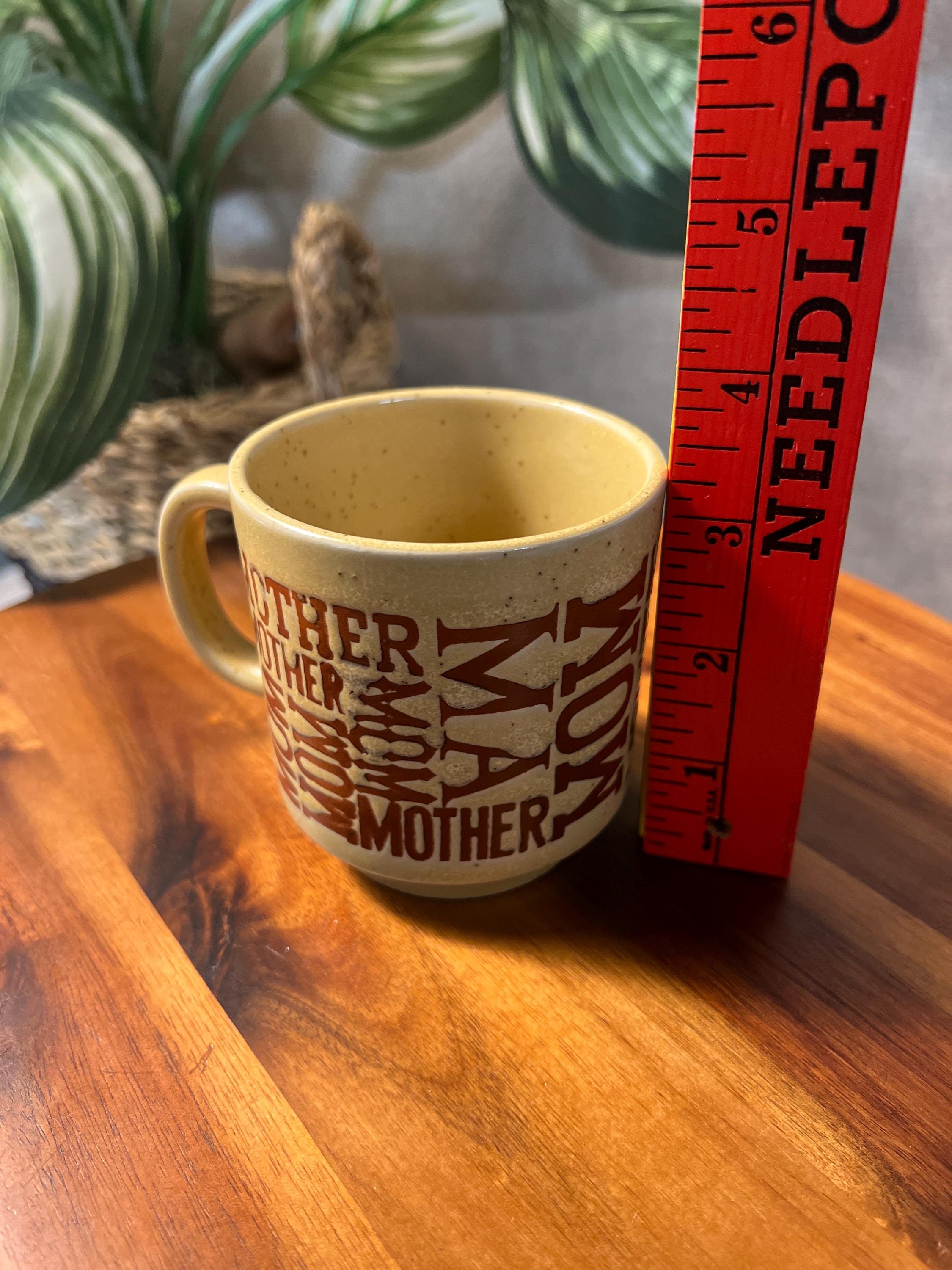 Vintage Yellow Brown Mom Mother Ma Stoneware 8 oz. Cup Mug Made In Japan