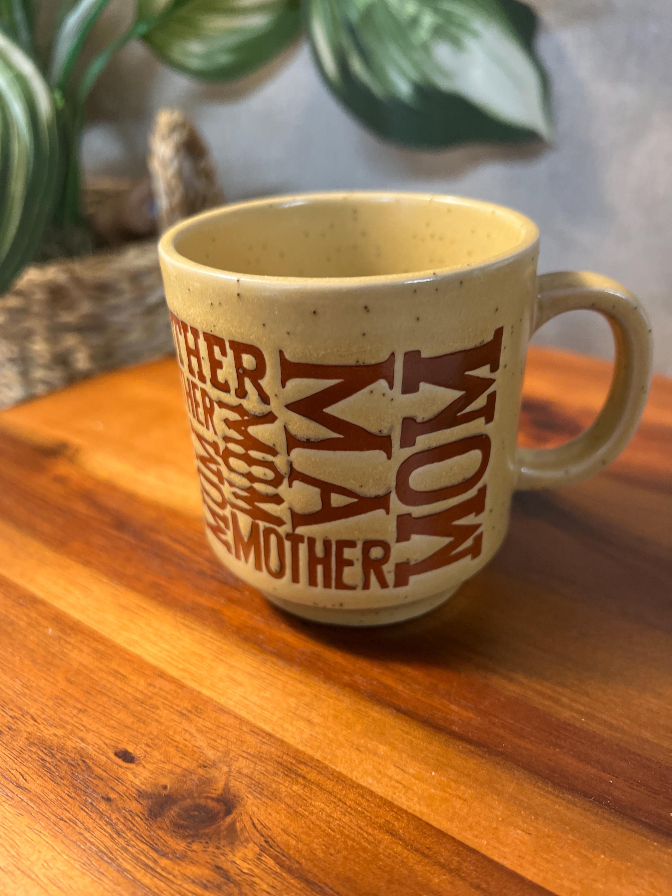 Vintage Yellow Brown Mom Mother Ma Stoneware 8 oz. Cup Mug Made In Japan