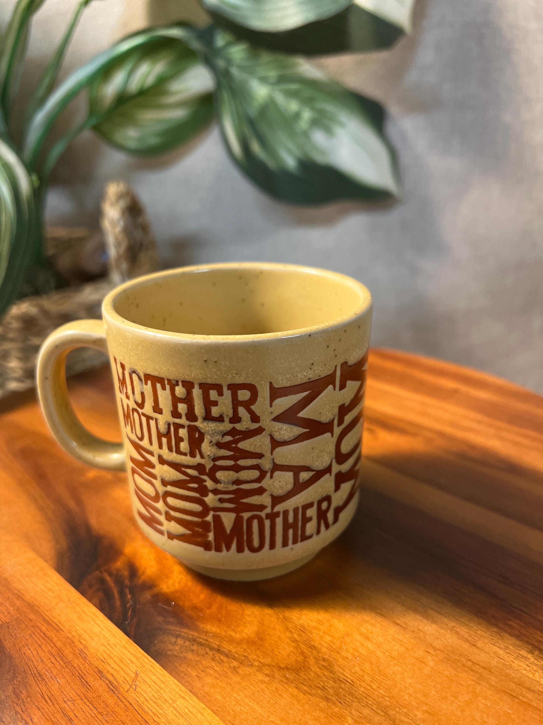 Vintage Yellow Brown Mom Mother Ma Stoneware 8 oz. Cup Mug Made In Japan