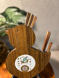 Vtg bird shaped Cheese Bread Cutting Board Wood With Tile made in Japan With Knife and small forks