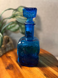 Mid Century Vintage Italy Empoli Decanter Blue Wavy Glass