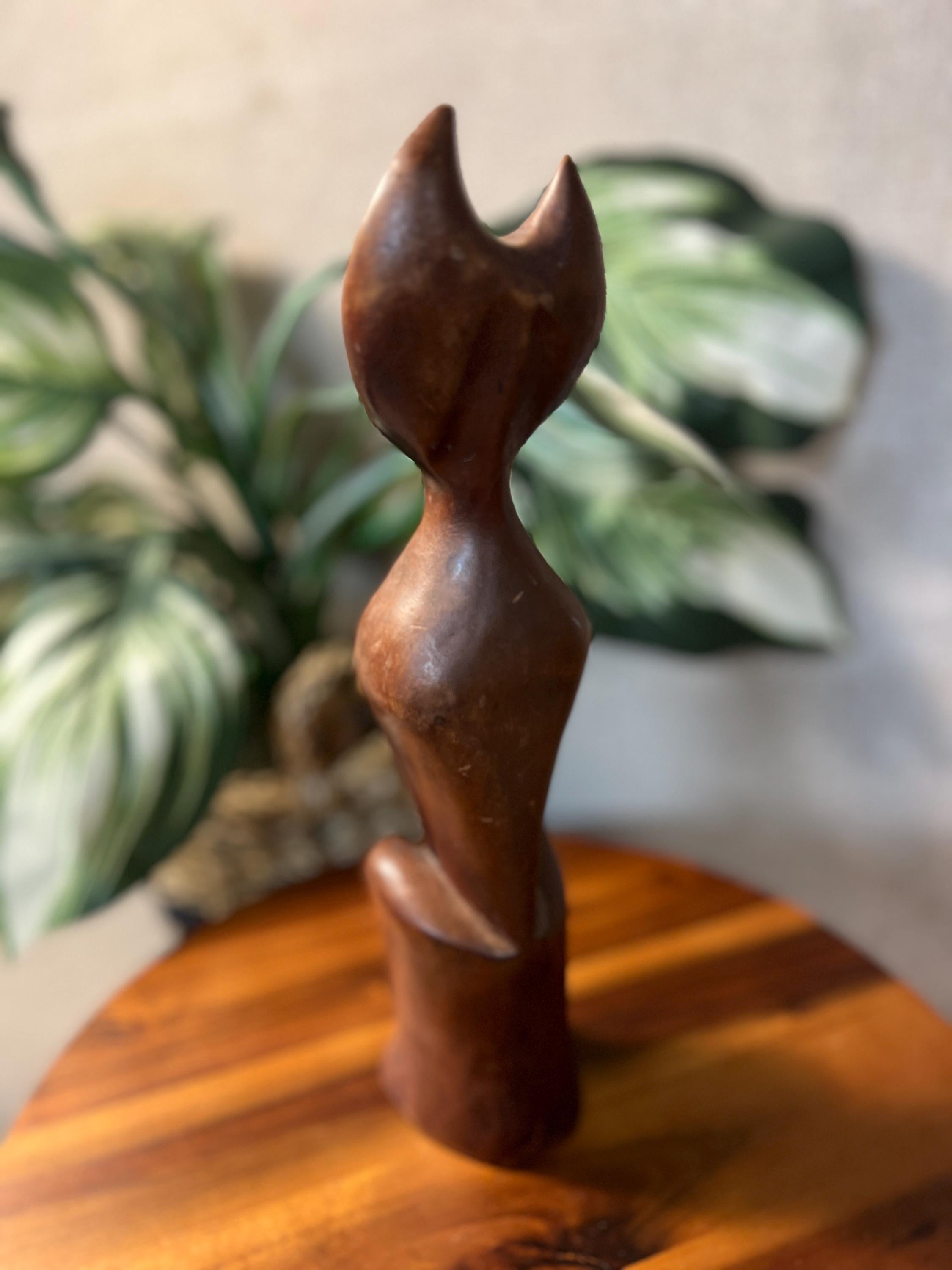 Vtg MCM Carved Teak Wooden Siamese Cat Figure Retro Boho Home Decor