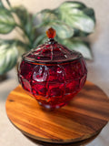 Indiana Glass Constellation Cookie Candy Bowl Dish Lid Glows Amberina Red