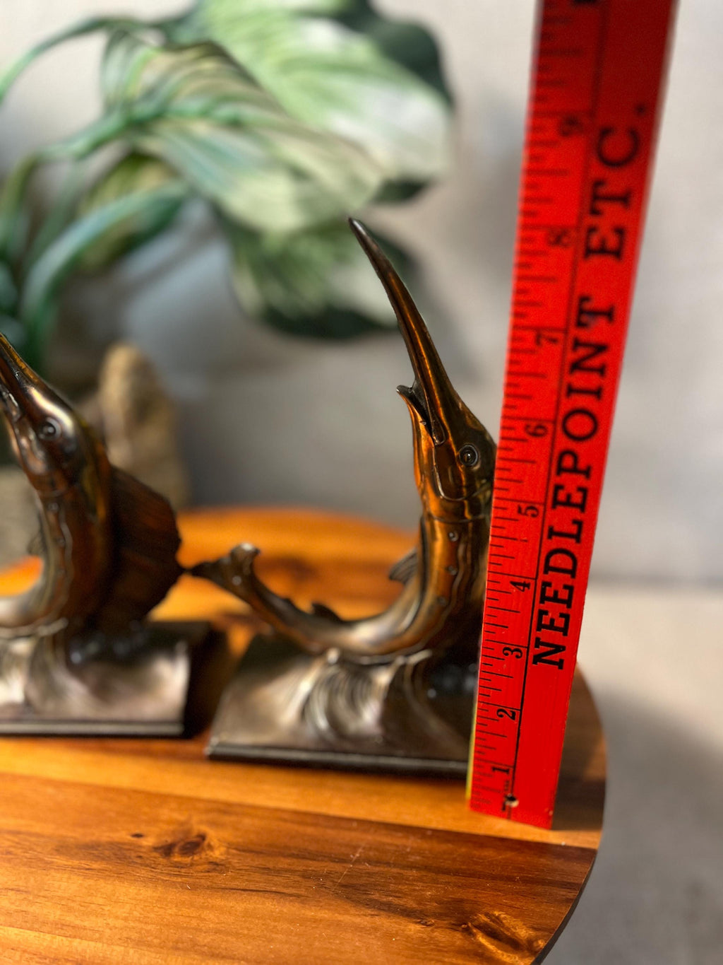 Brass Marlin Swordfish Statues, Pair — Philadelphia Mfg. Co. MCM Bookends