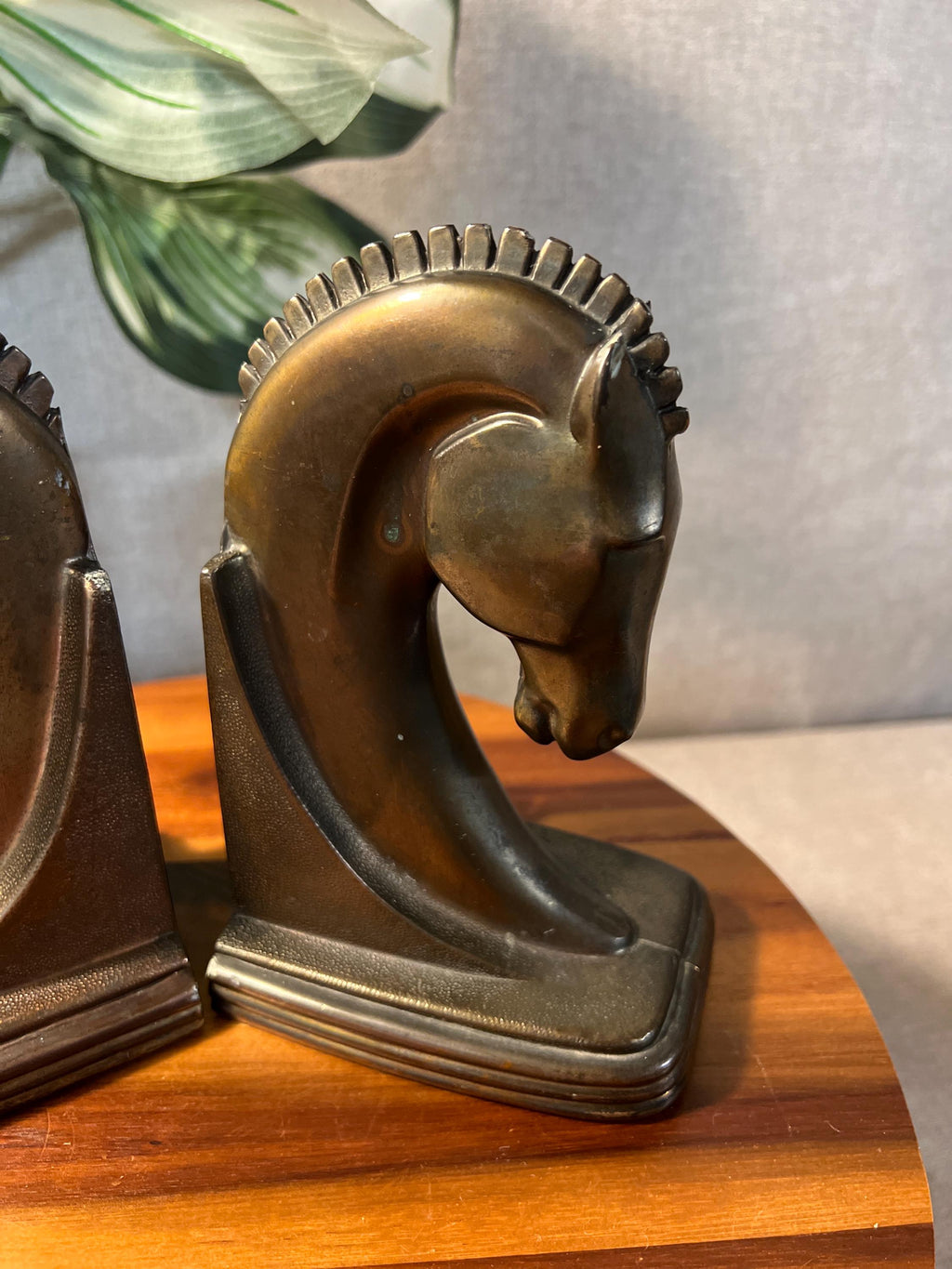 Vintage Copper Plated Art Deco Machine Age Trojan Horse Bookends Dodge Inc USA