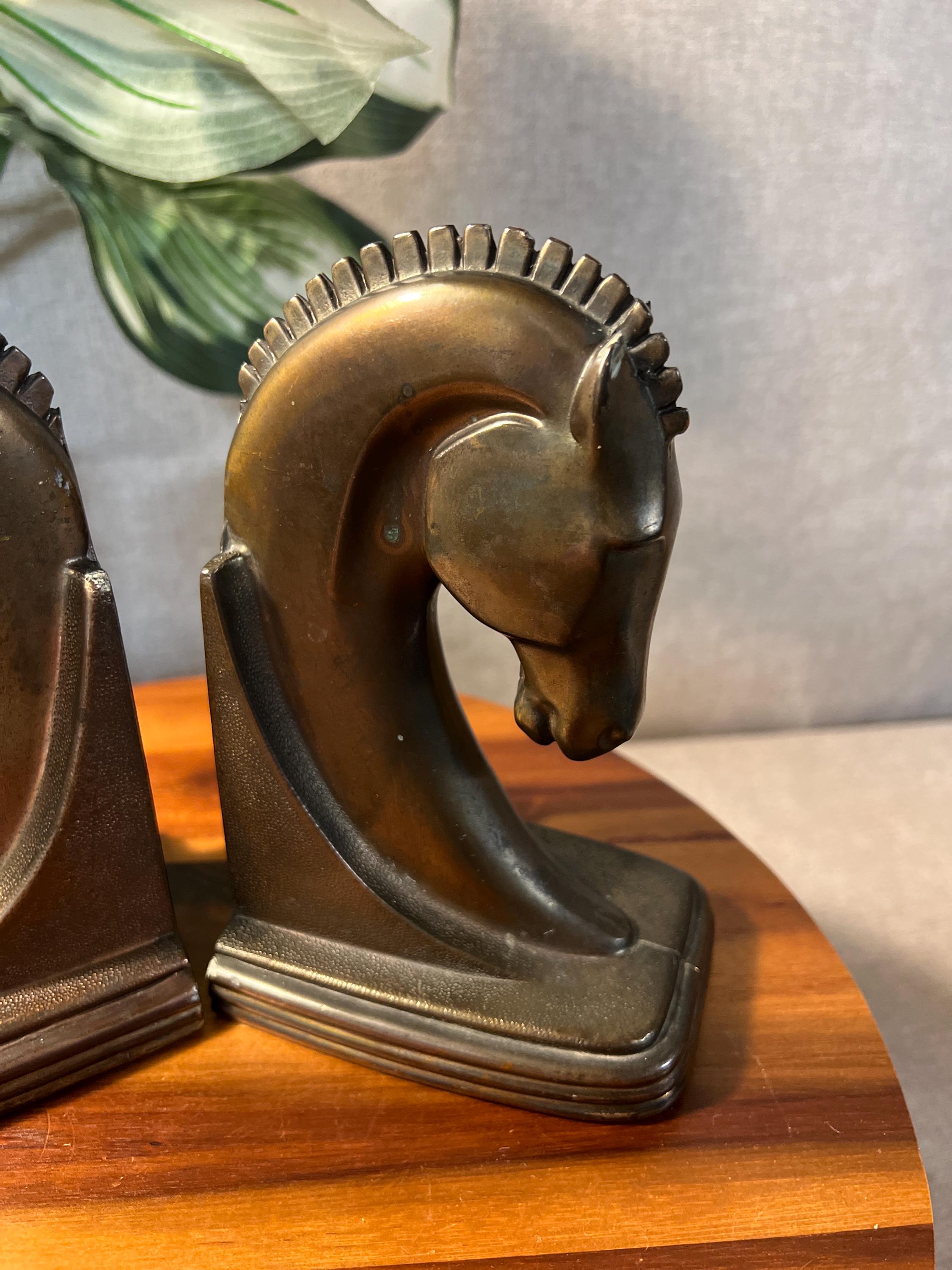 Vintage Copper Plated Art Deco Machine Age Trojan Horse Bookends Dodge Inc USA