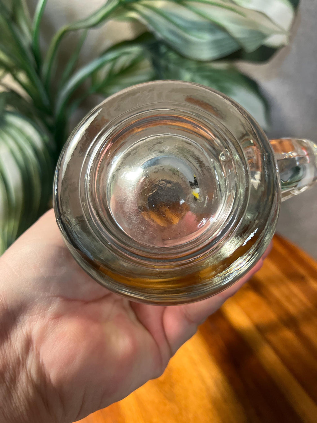 VTG Glass Mug Stein w Elk Etched Glass 6" tall